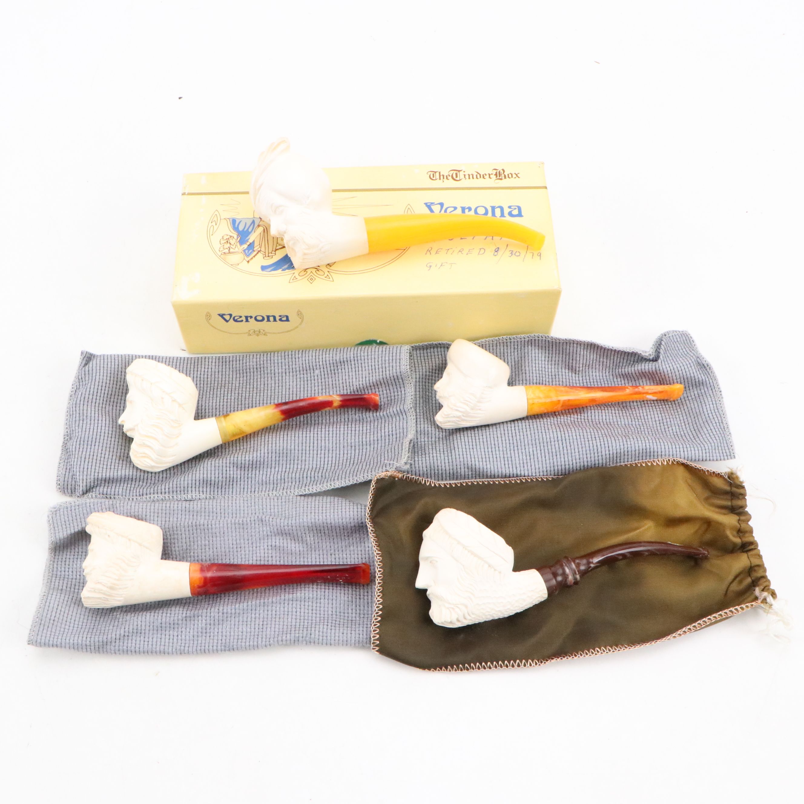 Verona and Other Carved Meerschaum Sultan Head Pipes, 20th Century