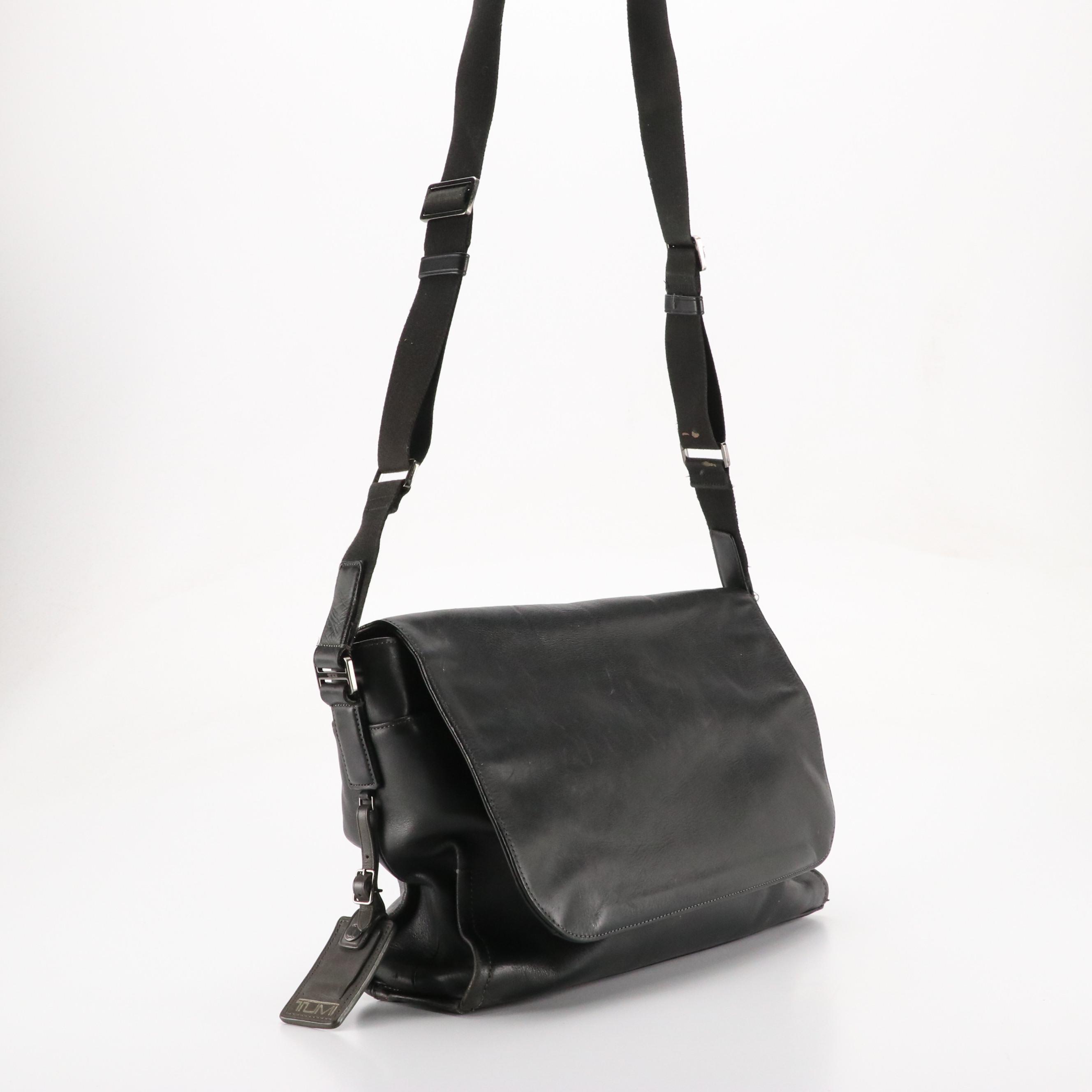 TUMI Black Leather Harrison Messenger Bag