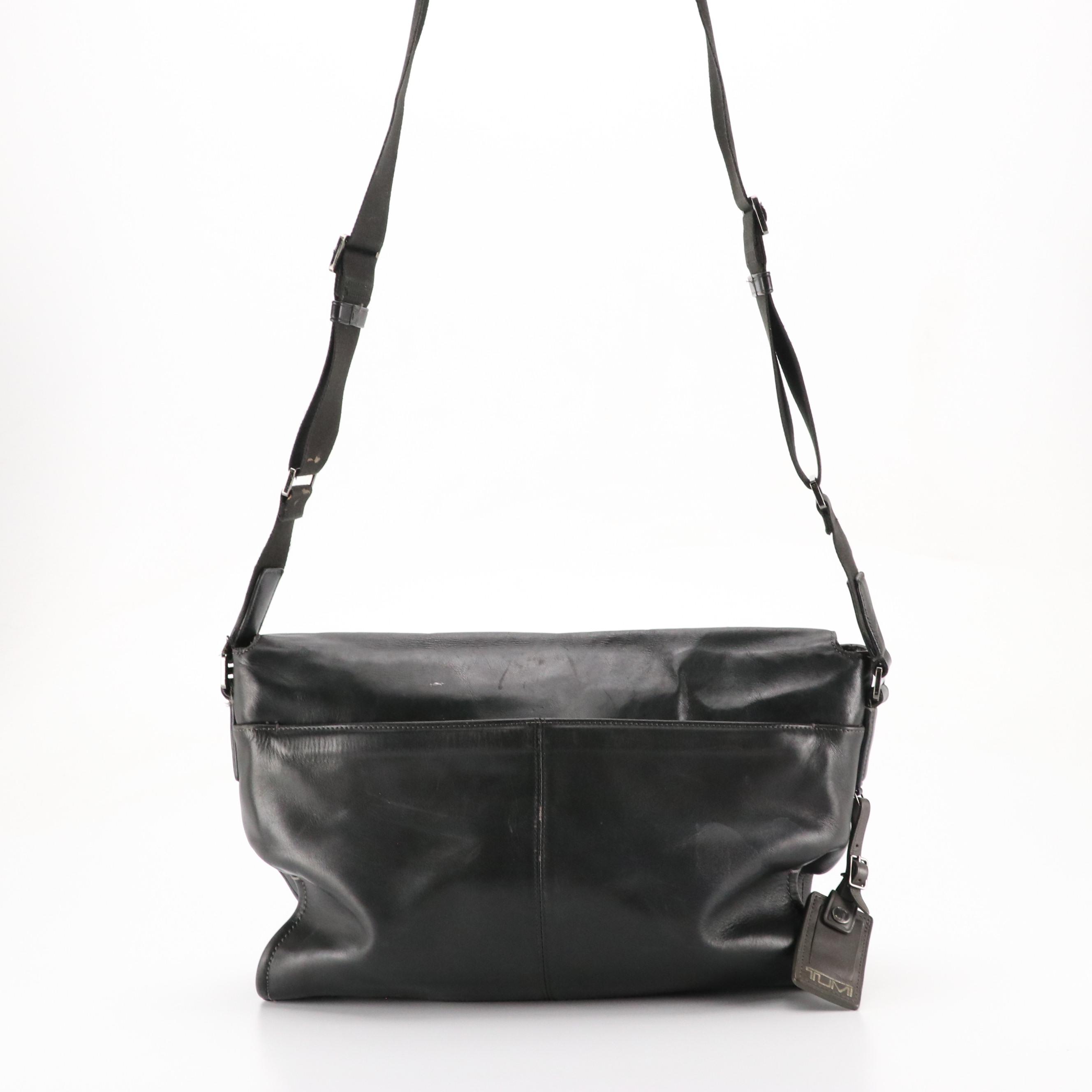 TUMI Black Leather Harrison Messenger Bag