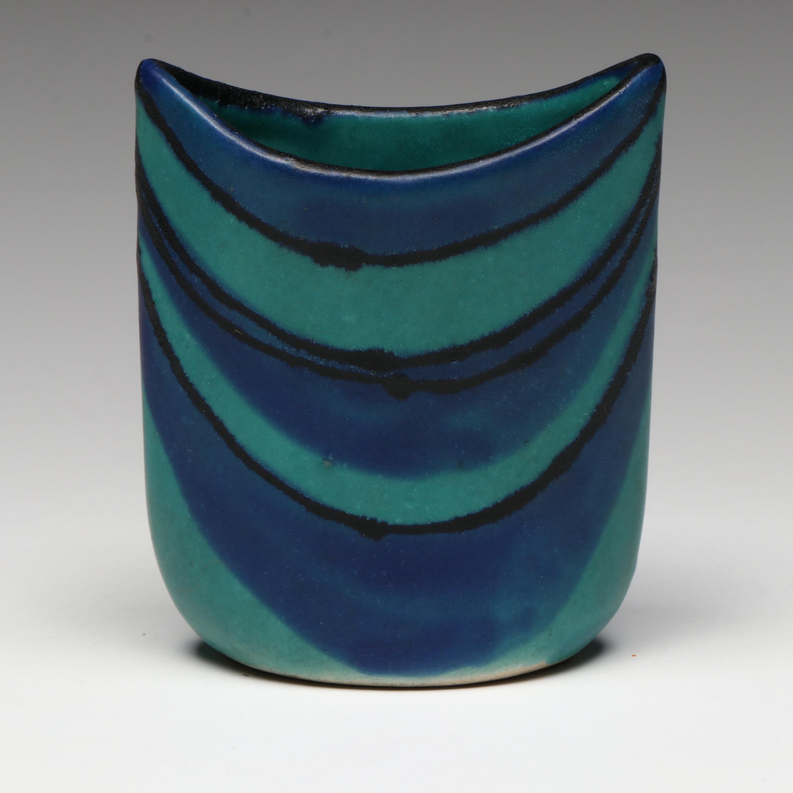 American Art Pottery Blue Banded Glaze Bowl and Cup