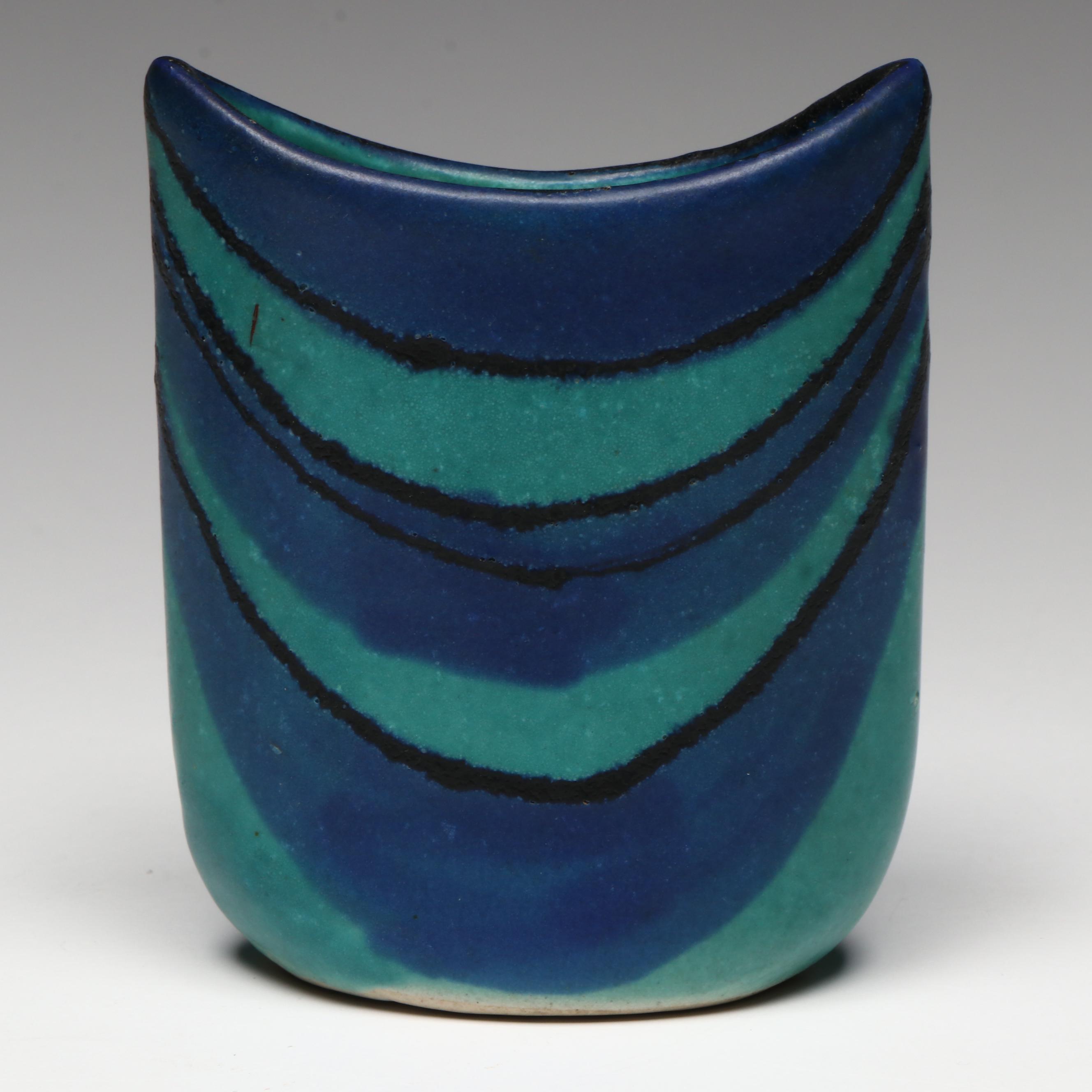 American Art Pottery Blue Banded Glaze Bowl and Cup