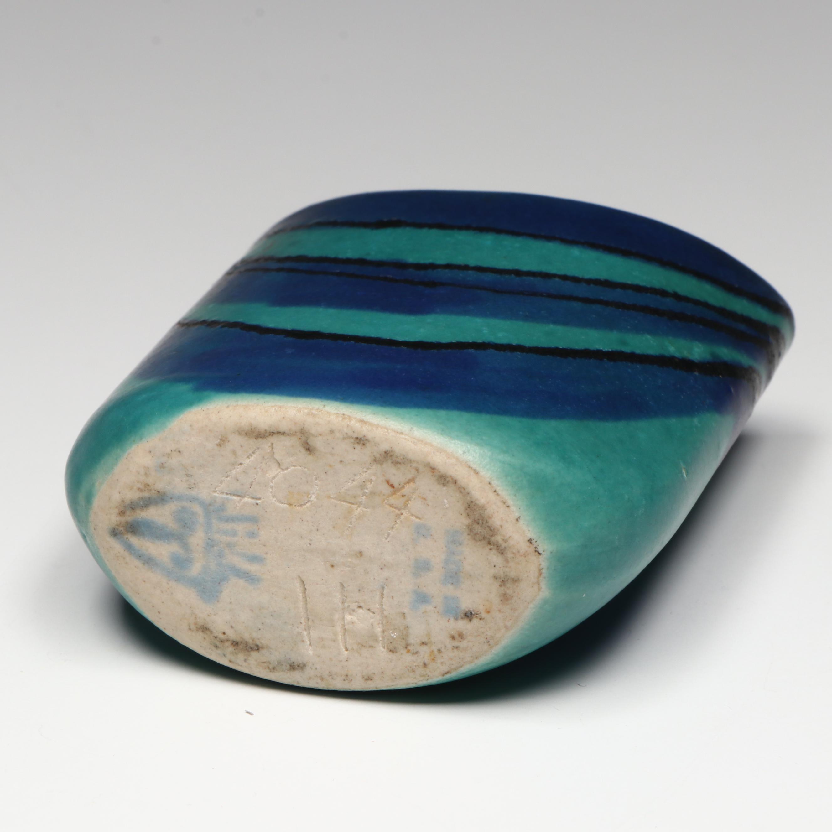 American Art Pottery Blue Banded Glaze Bowl and Cup