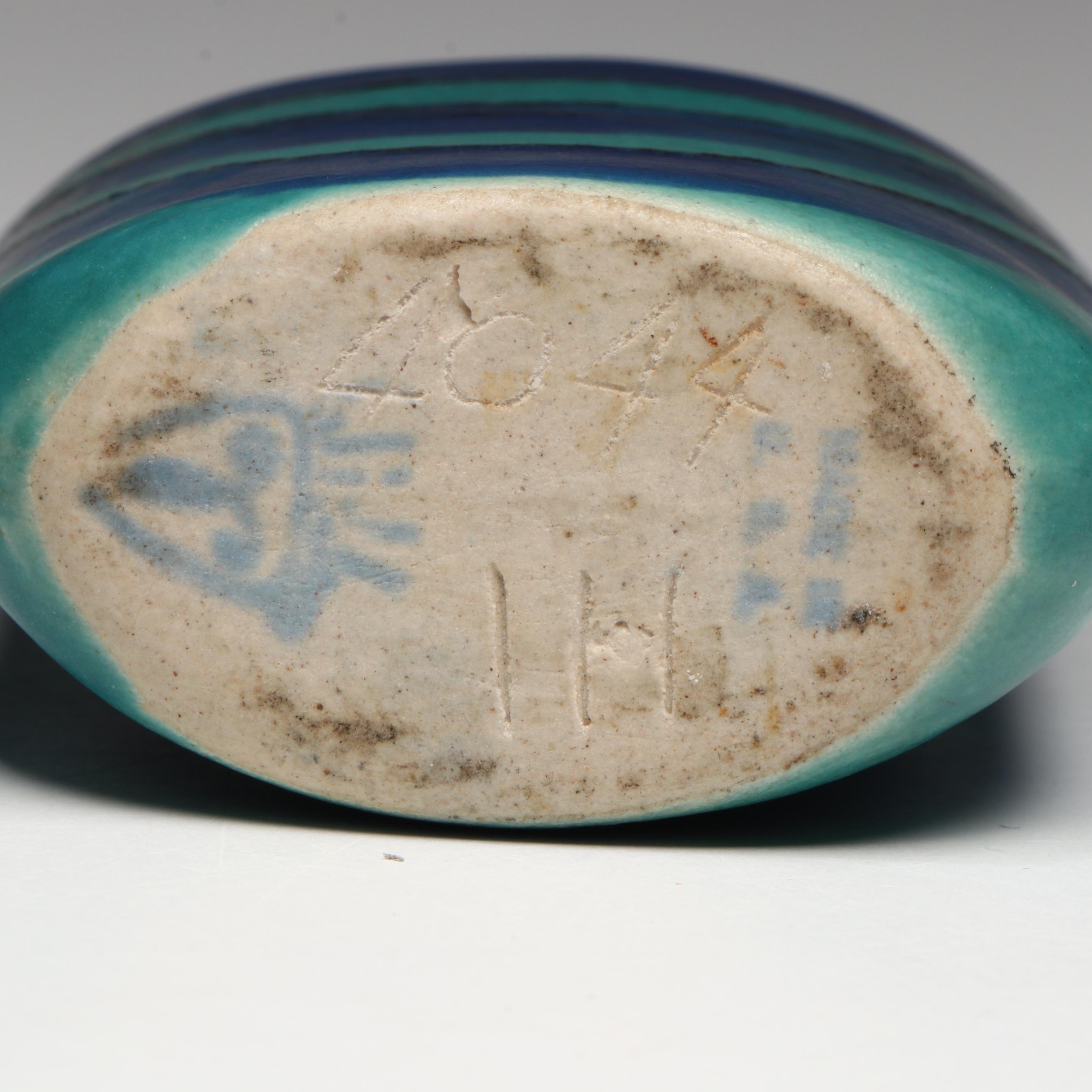 American Art Pottery Blue Banded Glaze Bowl and Cup