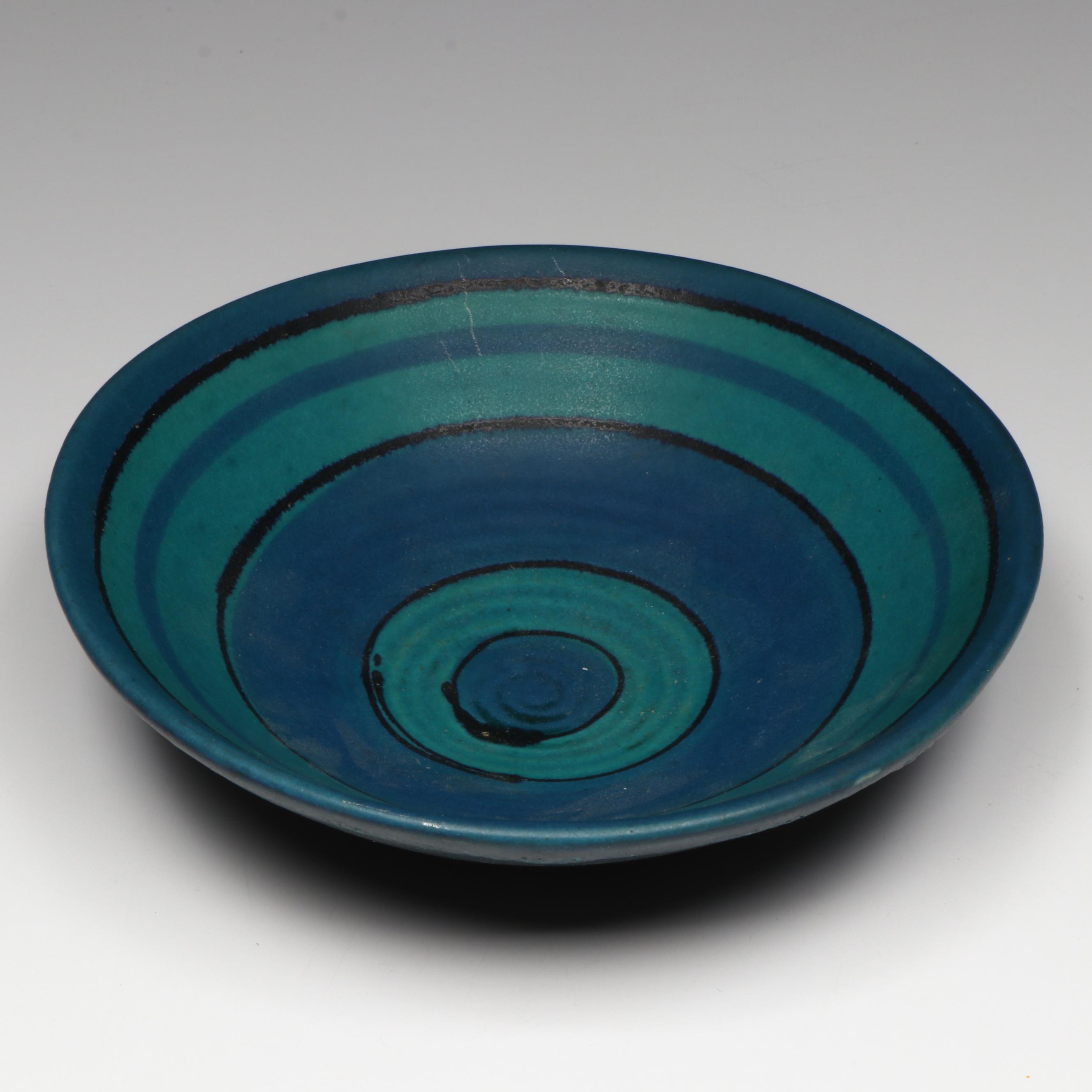 American Art Pottery Blue Banded Glaze Bowl and Cup