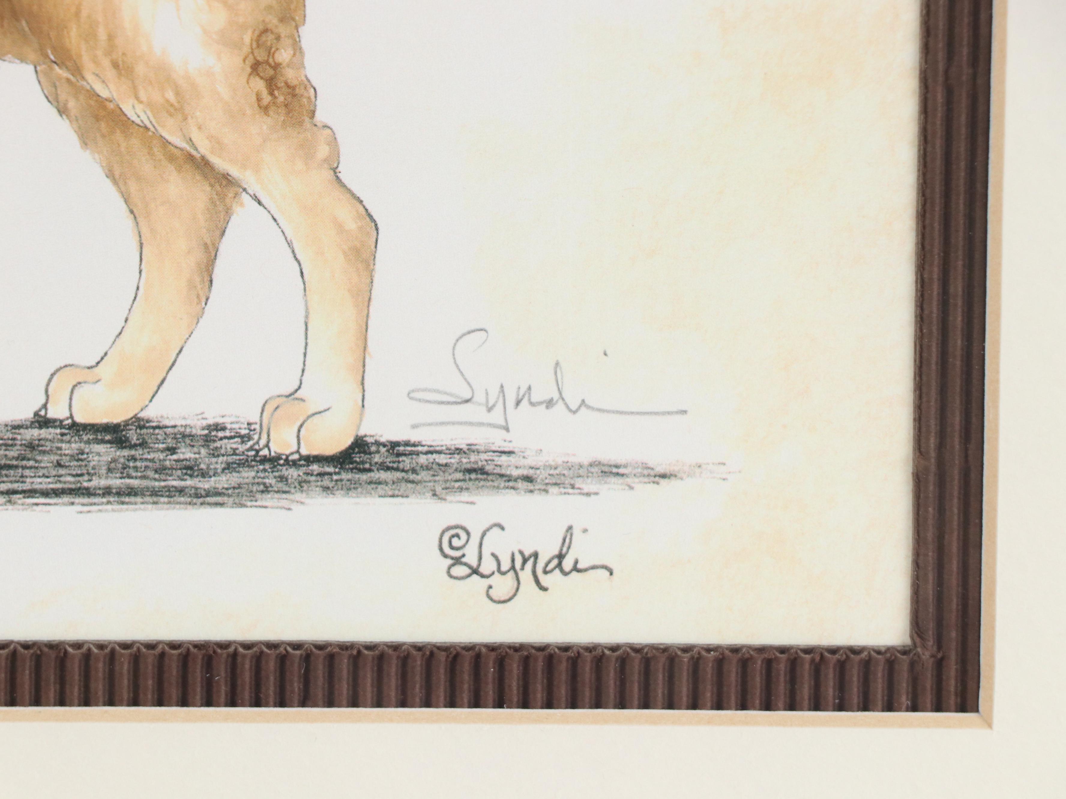 Lyndi Lende Offset Lithographs of Dog Illustrations "Golden Retriever" and More
