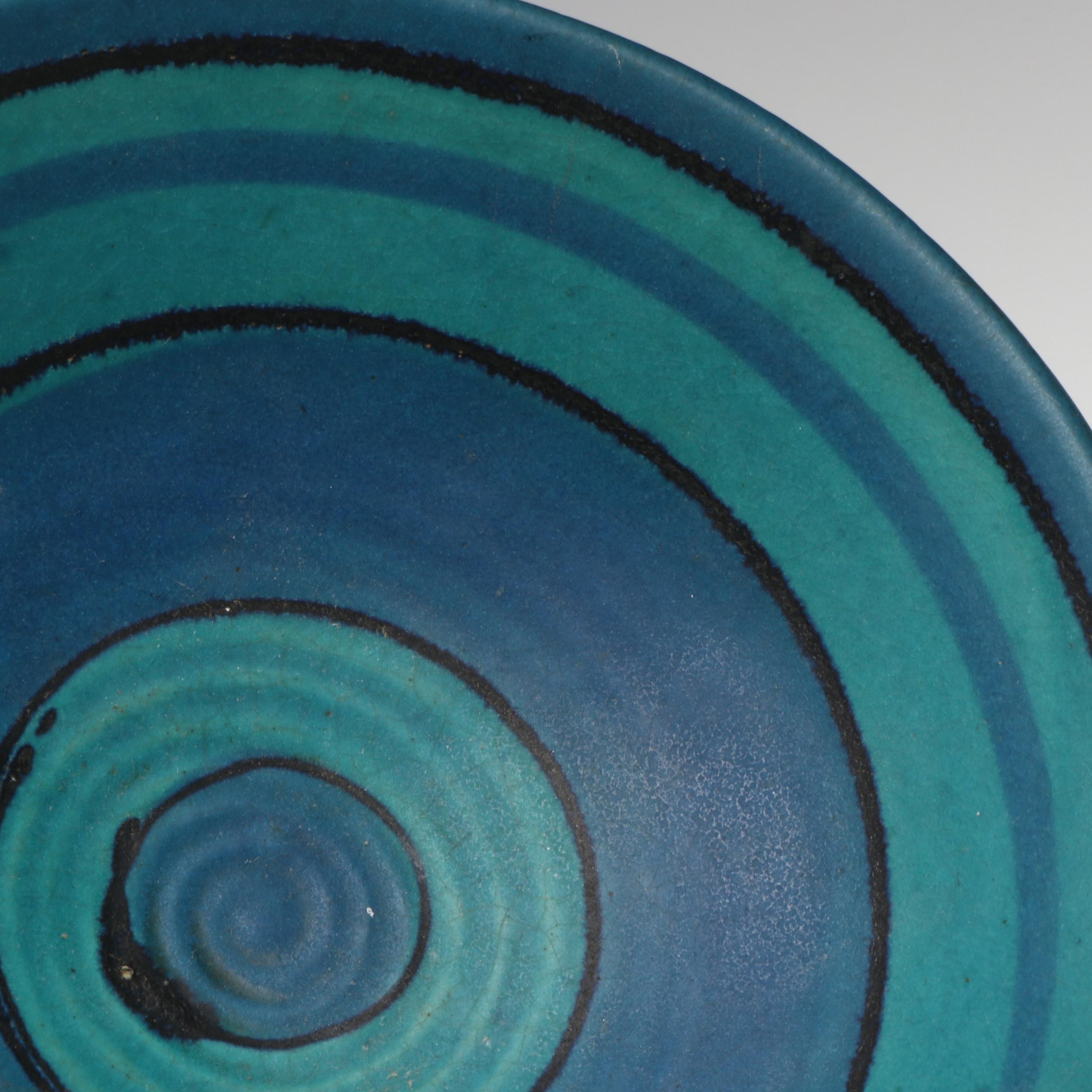 American Art Pottery Blue Banded Glaze Bowl and Cup