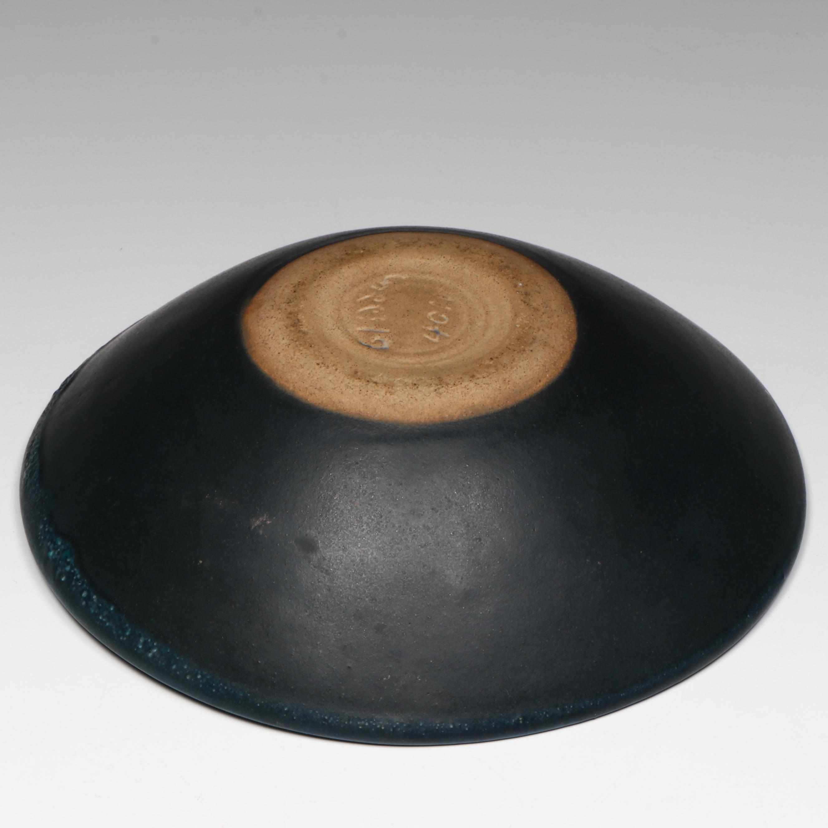 American Art Pottery Blue Banded Glaze Bowl and Cup