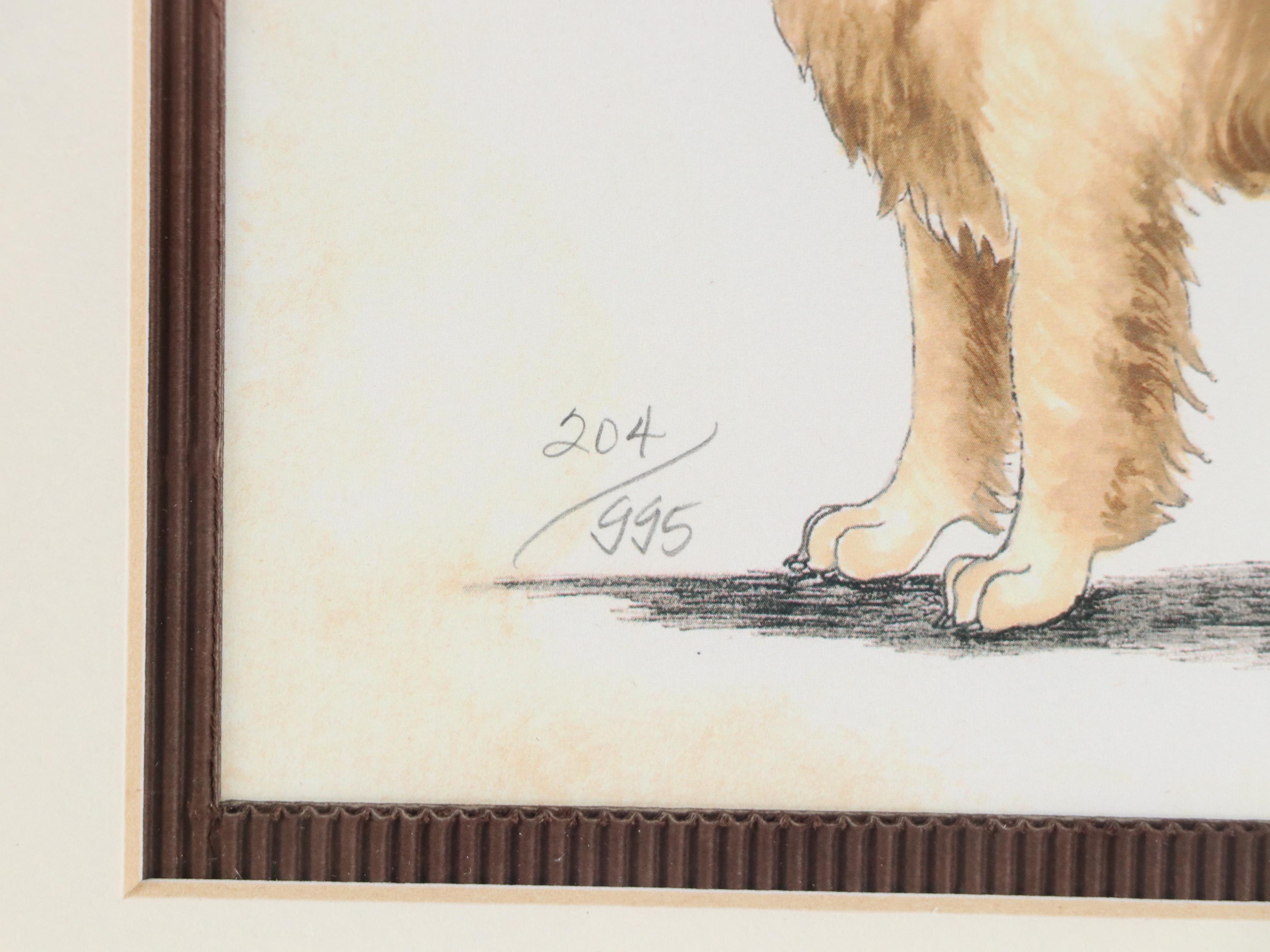 Lyndi Lende Offset Lithographs of Dog Illustrations "Golden Retriever" and More