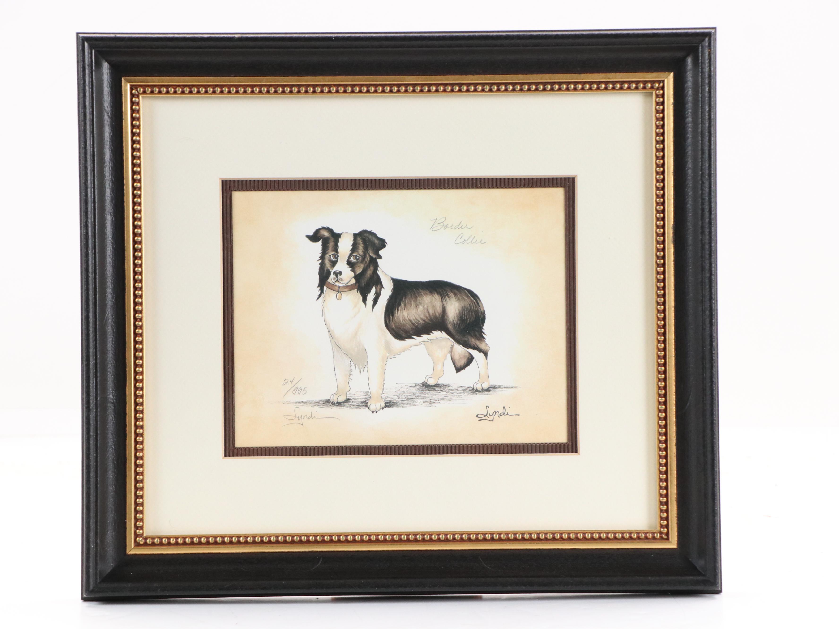 Lyndi Lende Offset Lithographs of Dog Illustrations "Golden Retriever" and More