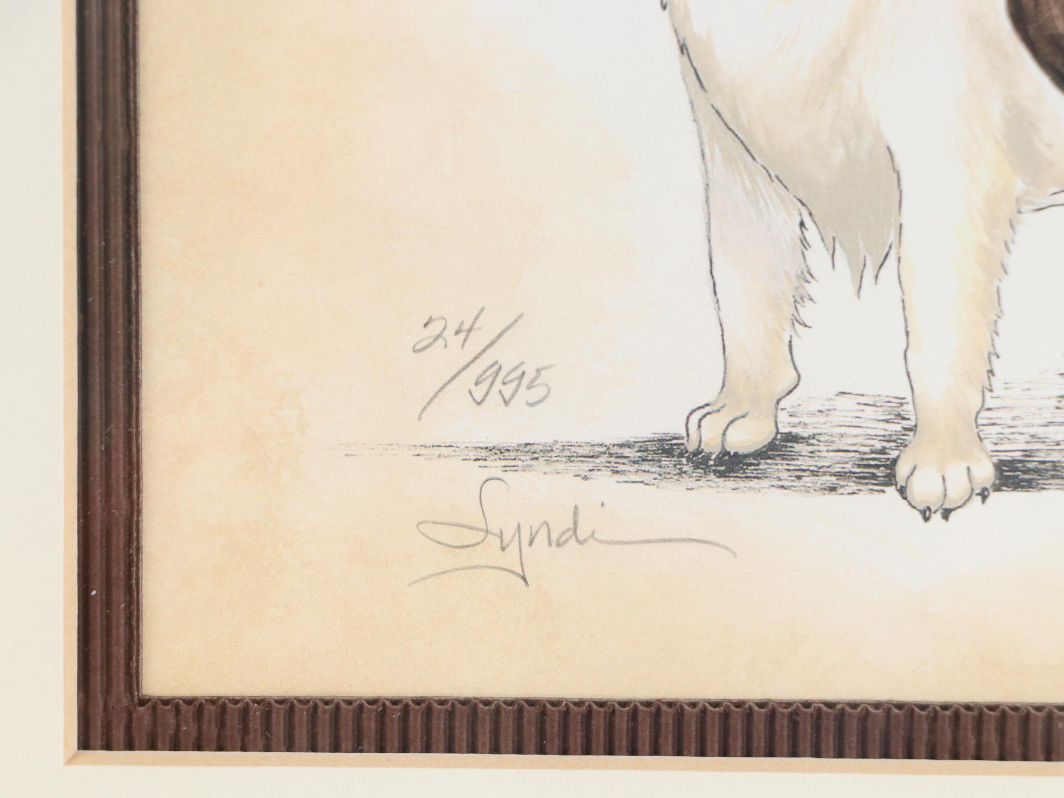 Lyndi Lende Offset Lithographs of Dog Illustrations "Golden Retriever" and More