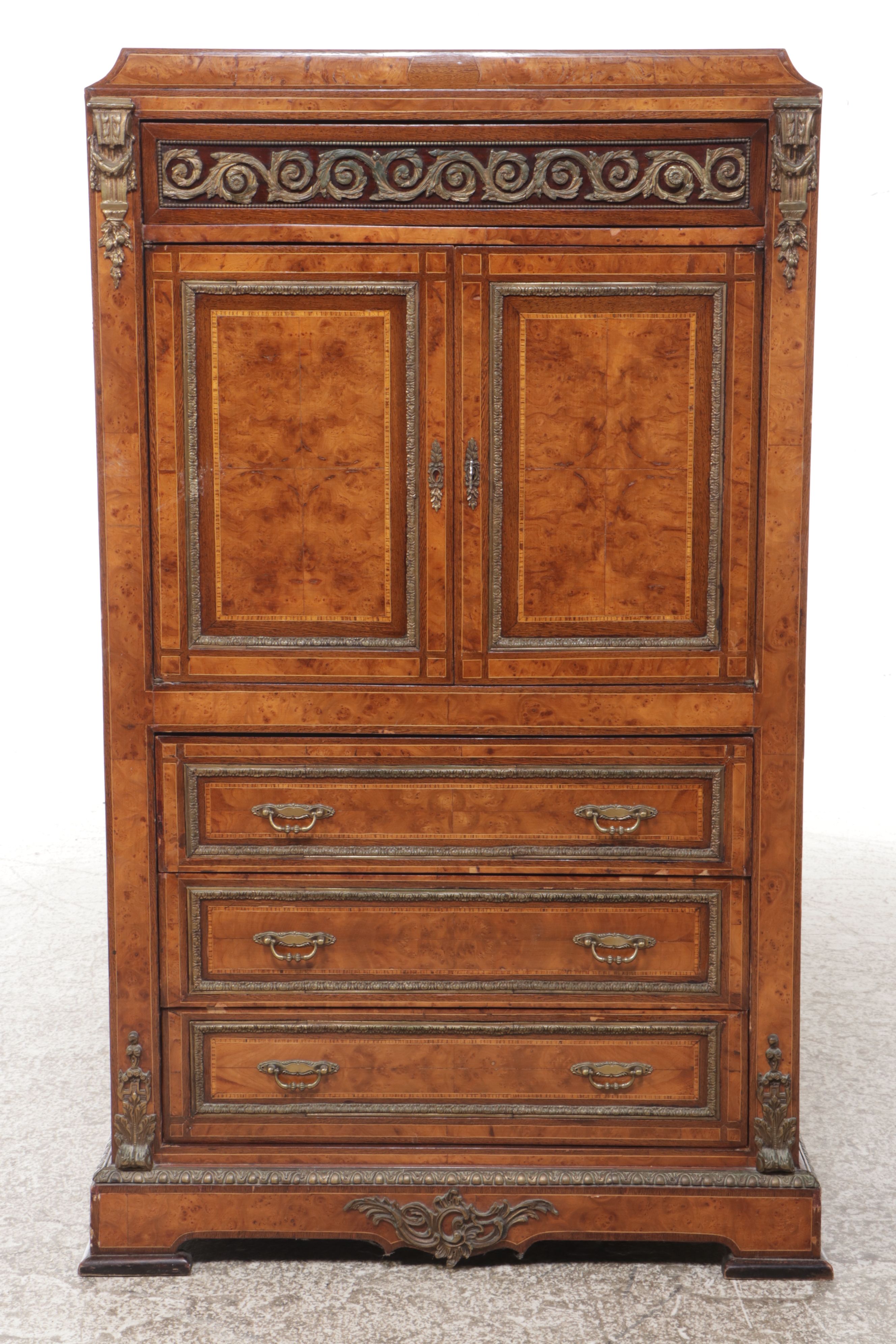 Louis Philippe Style Burl Wood Armoire
