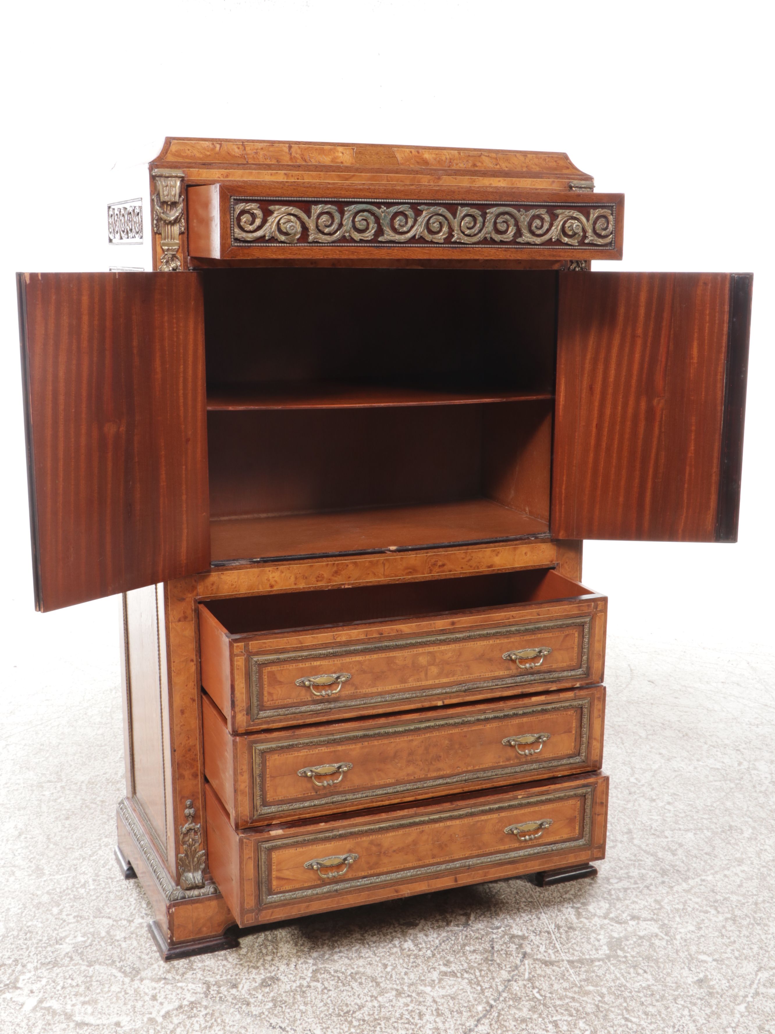 Louis Philippe Style Burl Wood Armoire