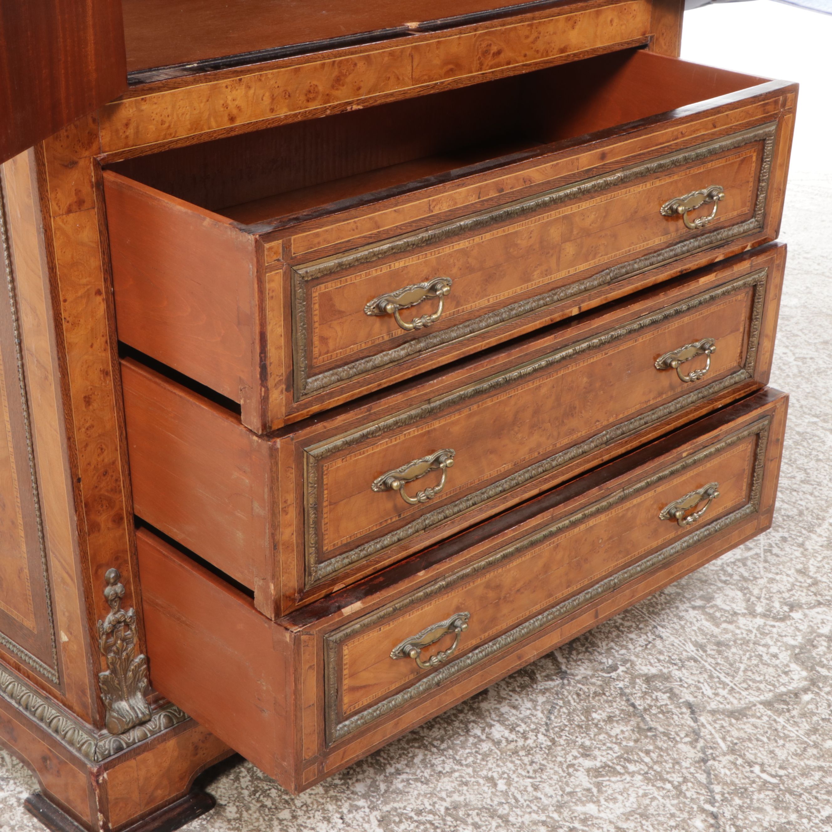 Louis Philippe Style Burl Wood Armoire