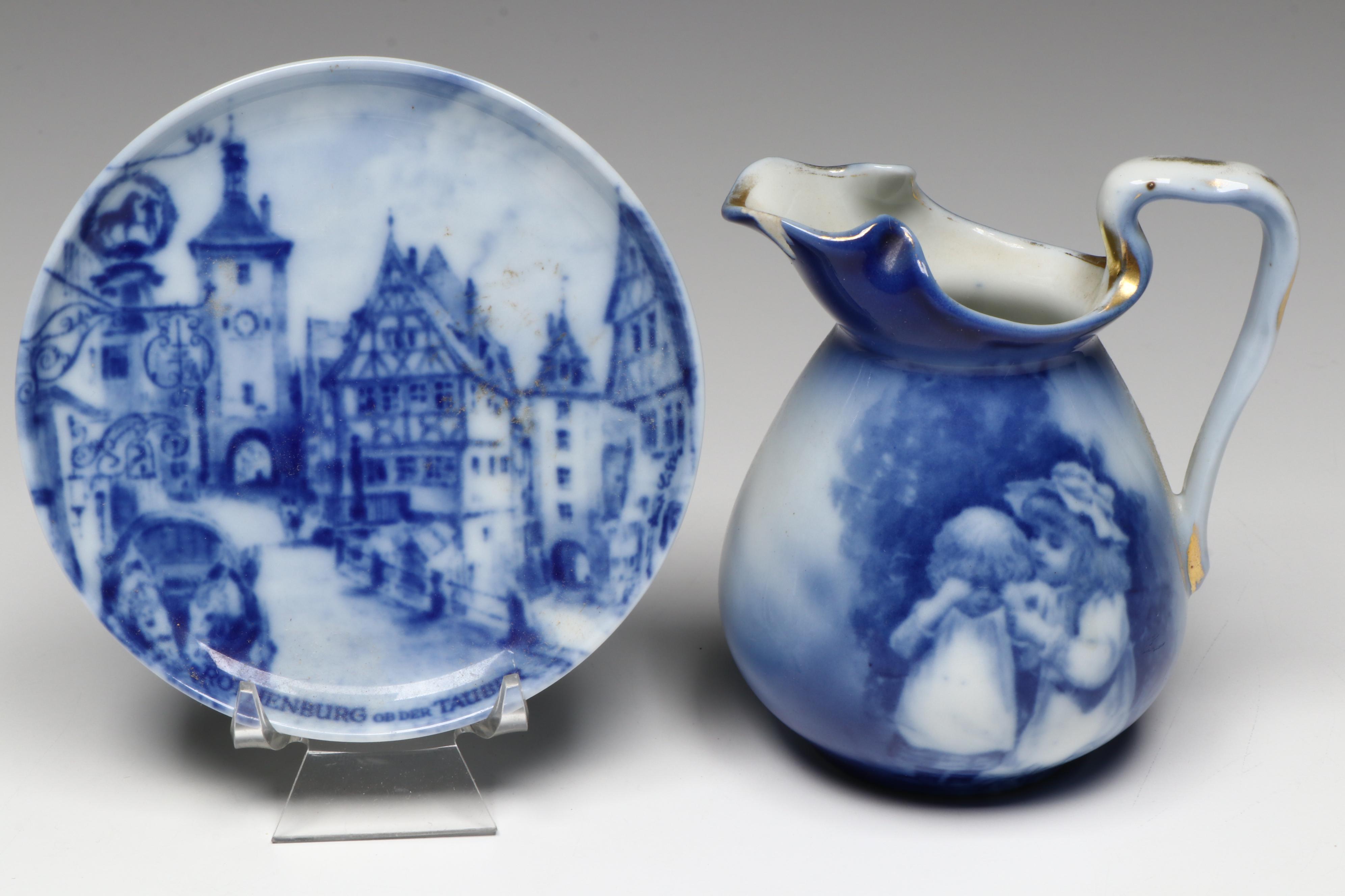 Royal Bayreuth Porcelain Creamer with Kaiser Cobalt Underplate and Delft Clogs
