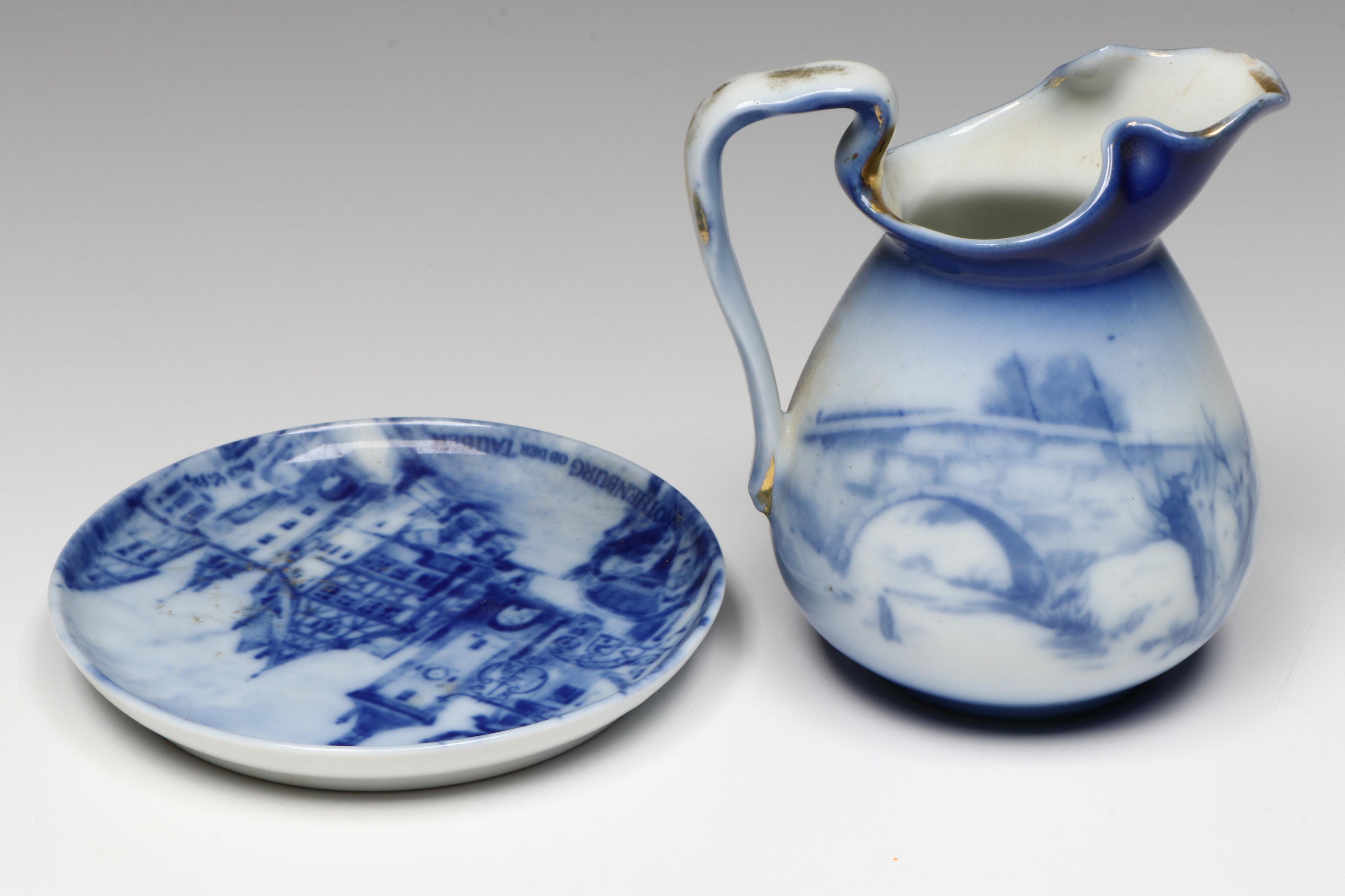 Royal Bayreuth Porcelain Creamer with Kaiser Cobalt Underplate and Delft Clogs