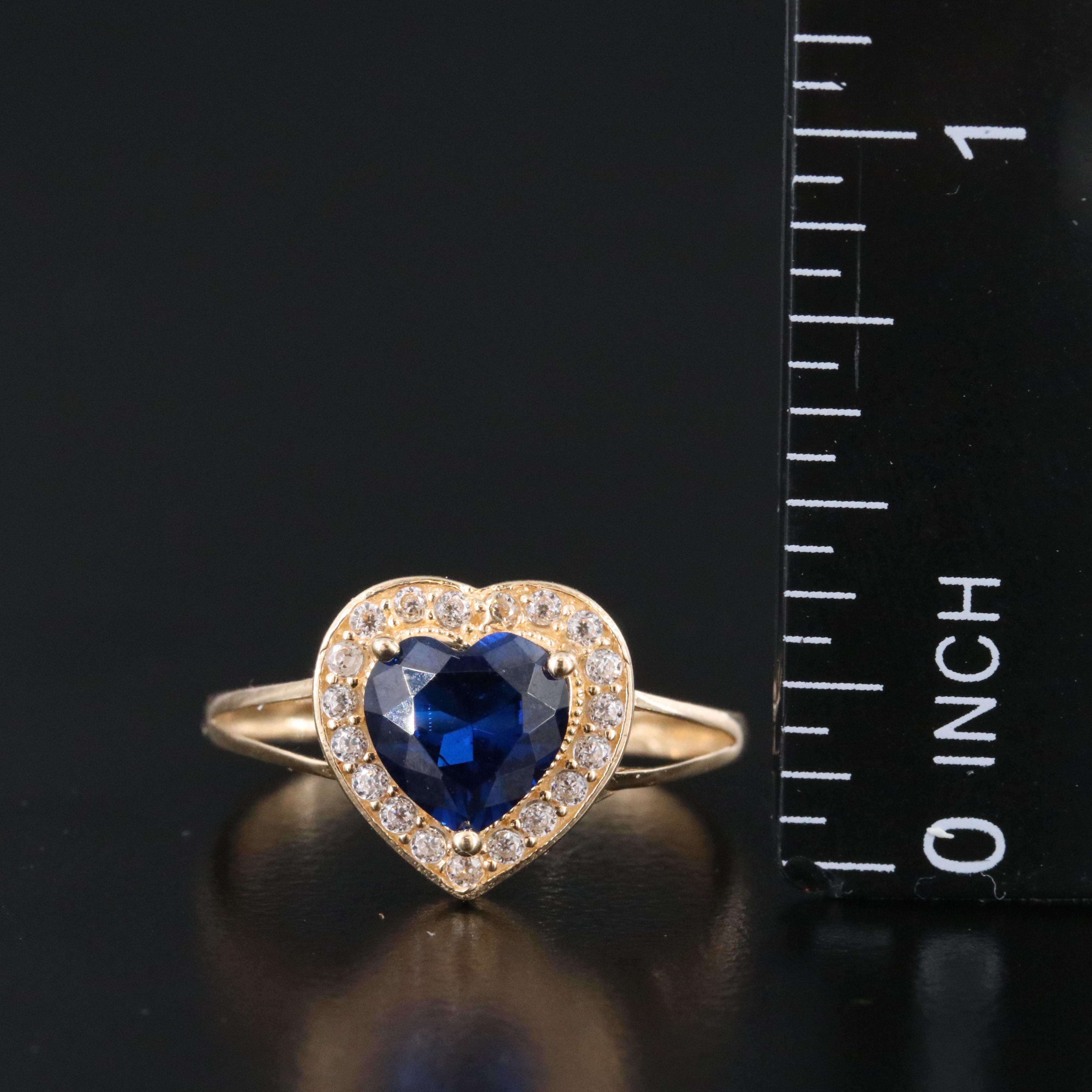 14K Faux Sapphire and CZ Heart Ring