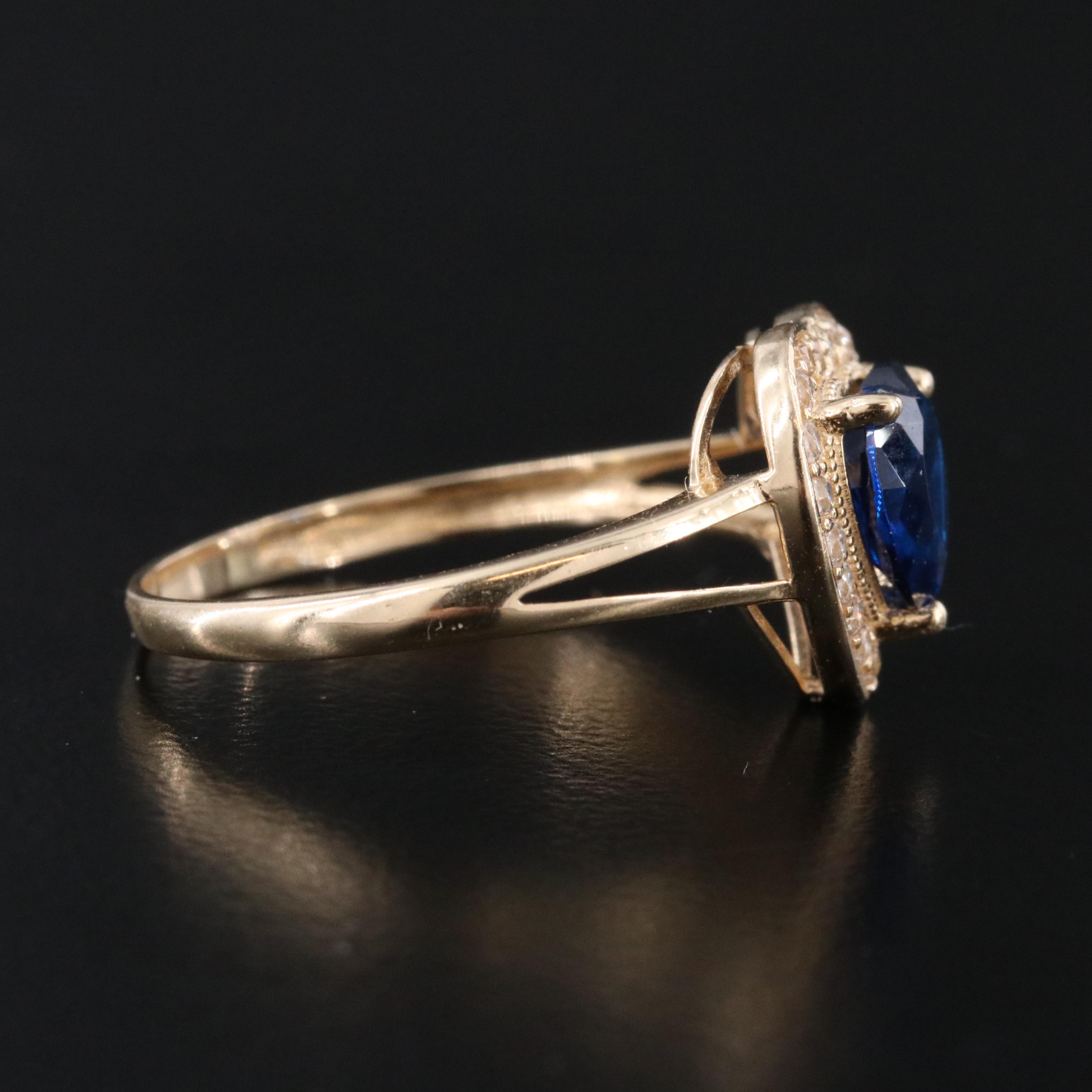 14K Faux Sapphire and CZ Heart Ring