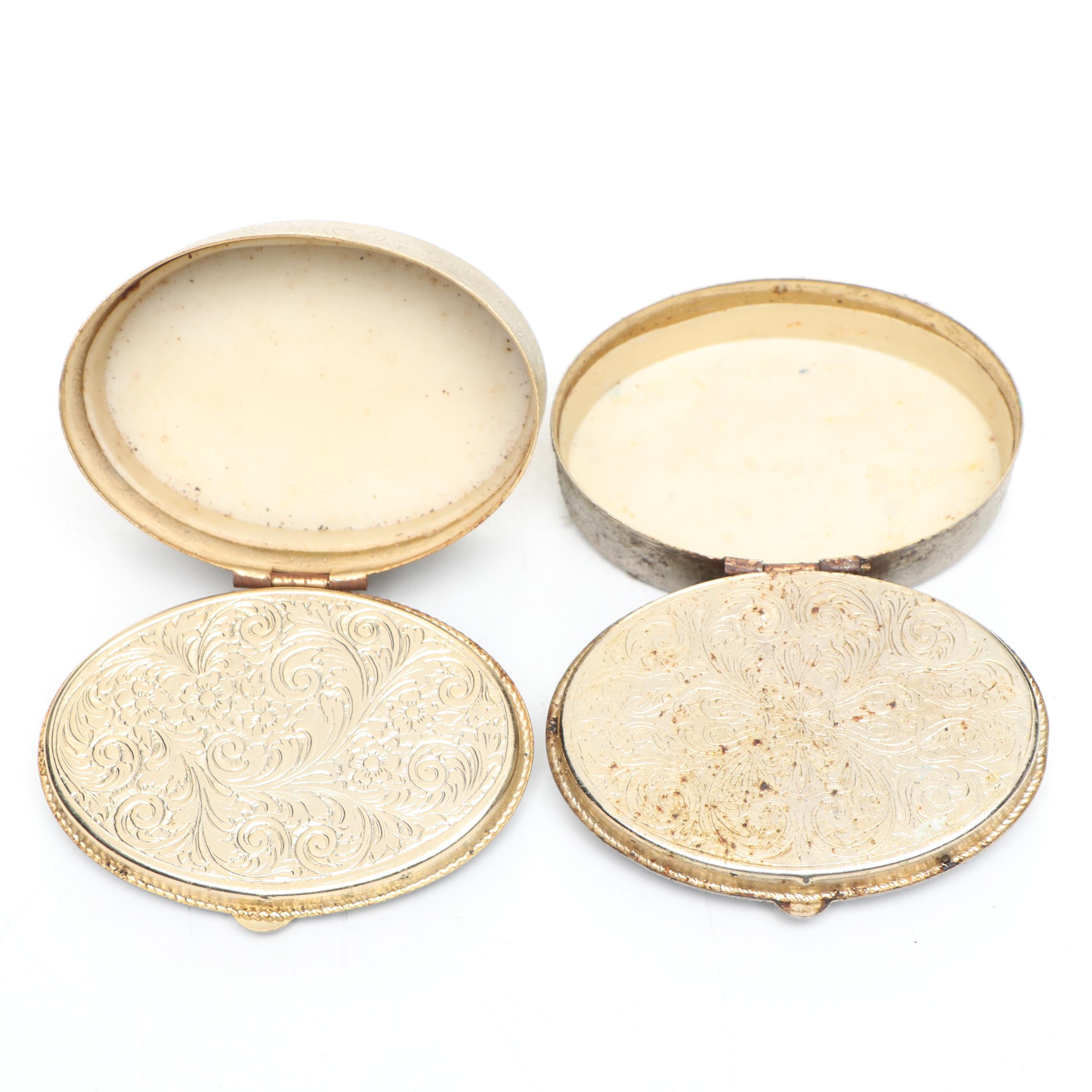 Dark Blue Floral Decorated Enamel Metal Pillboxes