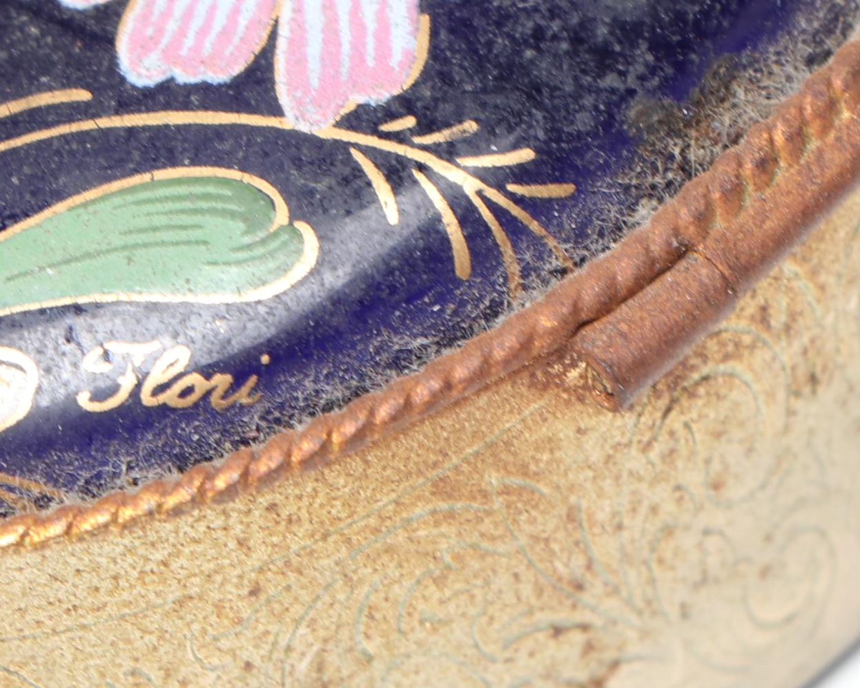 Dark Blue Floral Decorated Enamel Metal Pillboxes