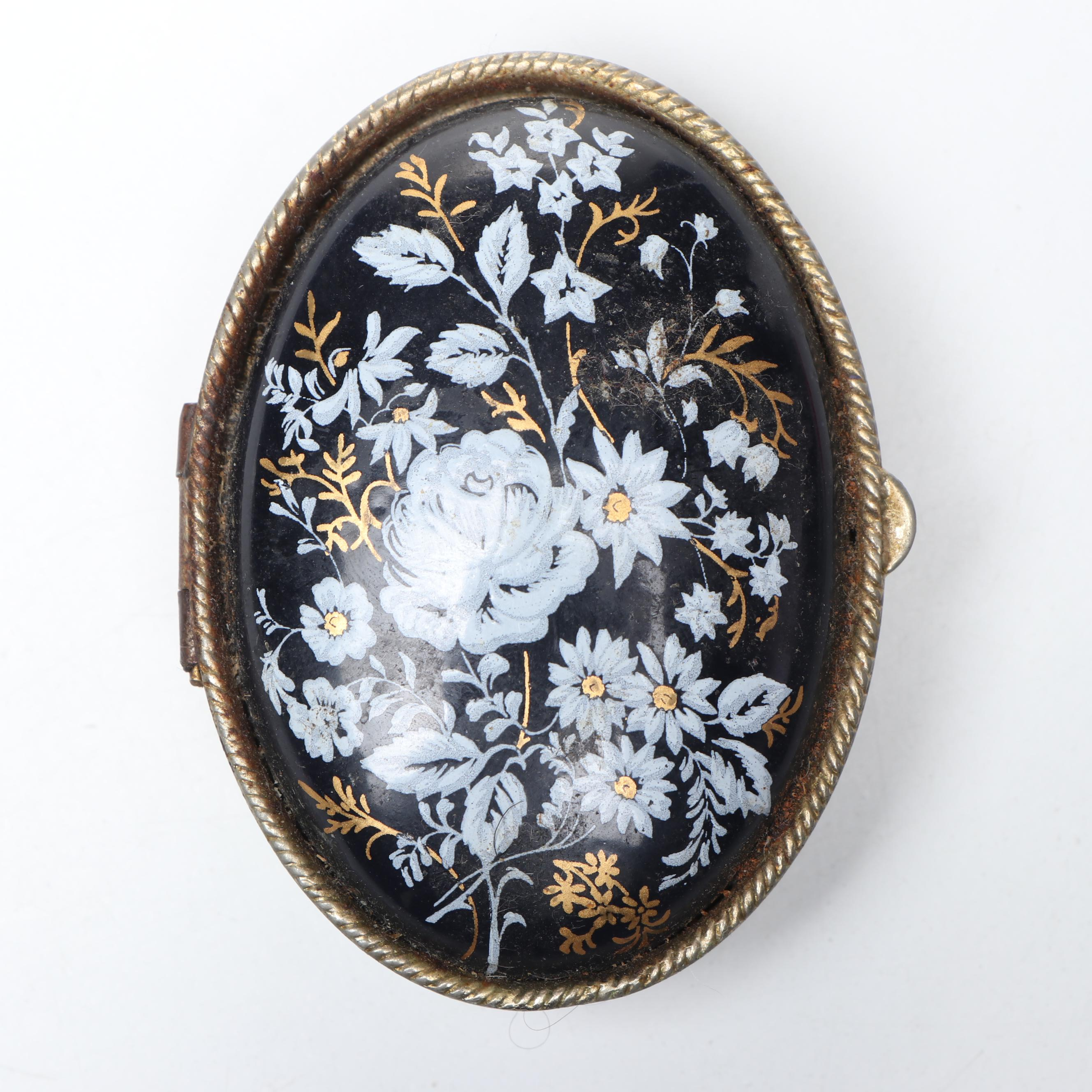 Dark Blue Floral Decorated Enamel Metal Pillboxes