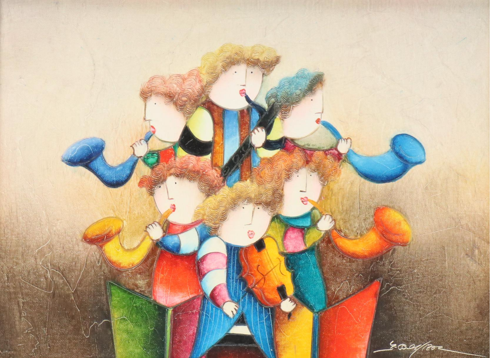 Joyce Roybal Stylized Acrylic Painting of Musicians