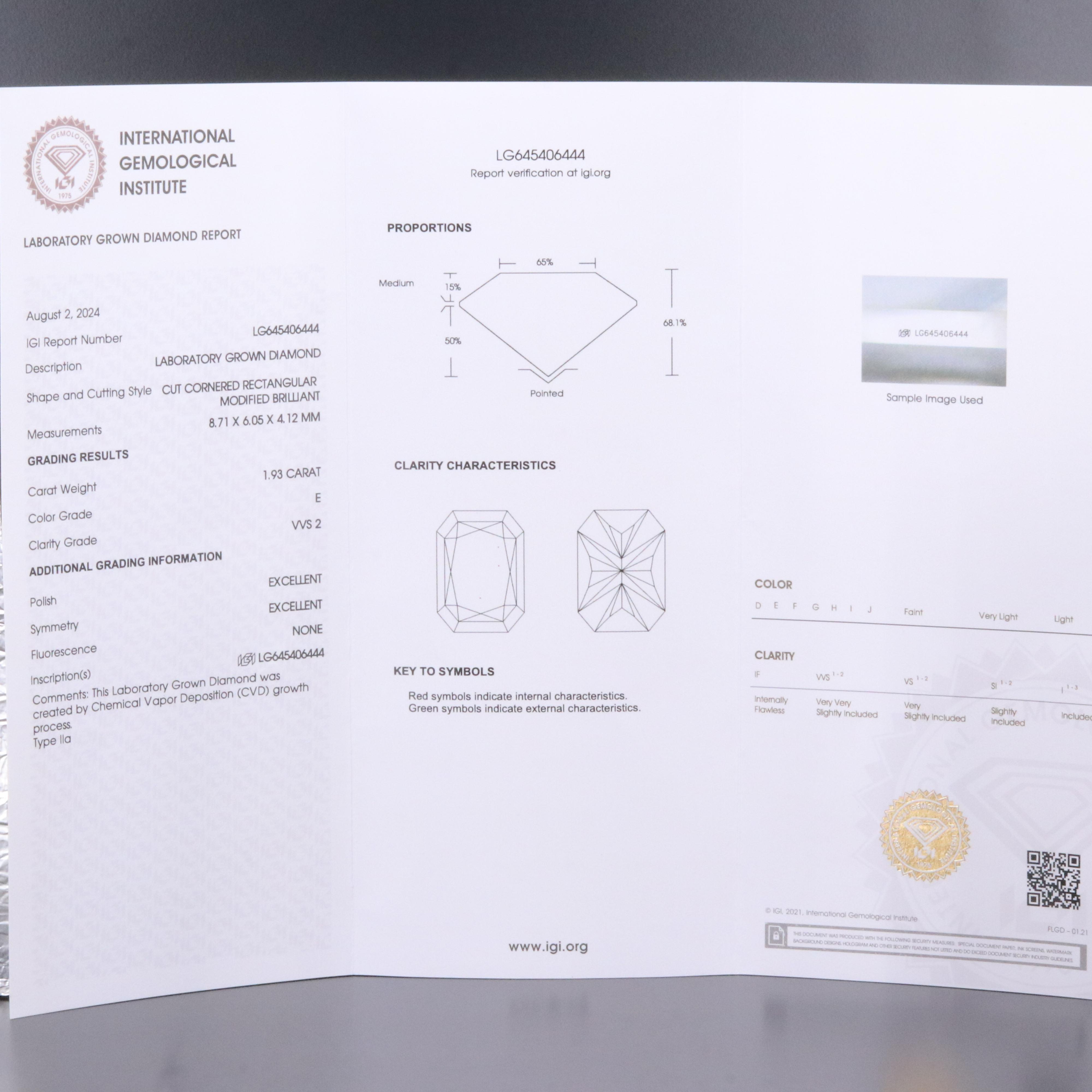 Loose 1.93 CT Lab Grown Diamond with IGI Report
