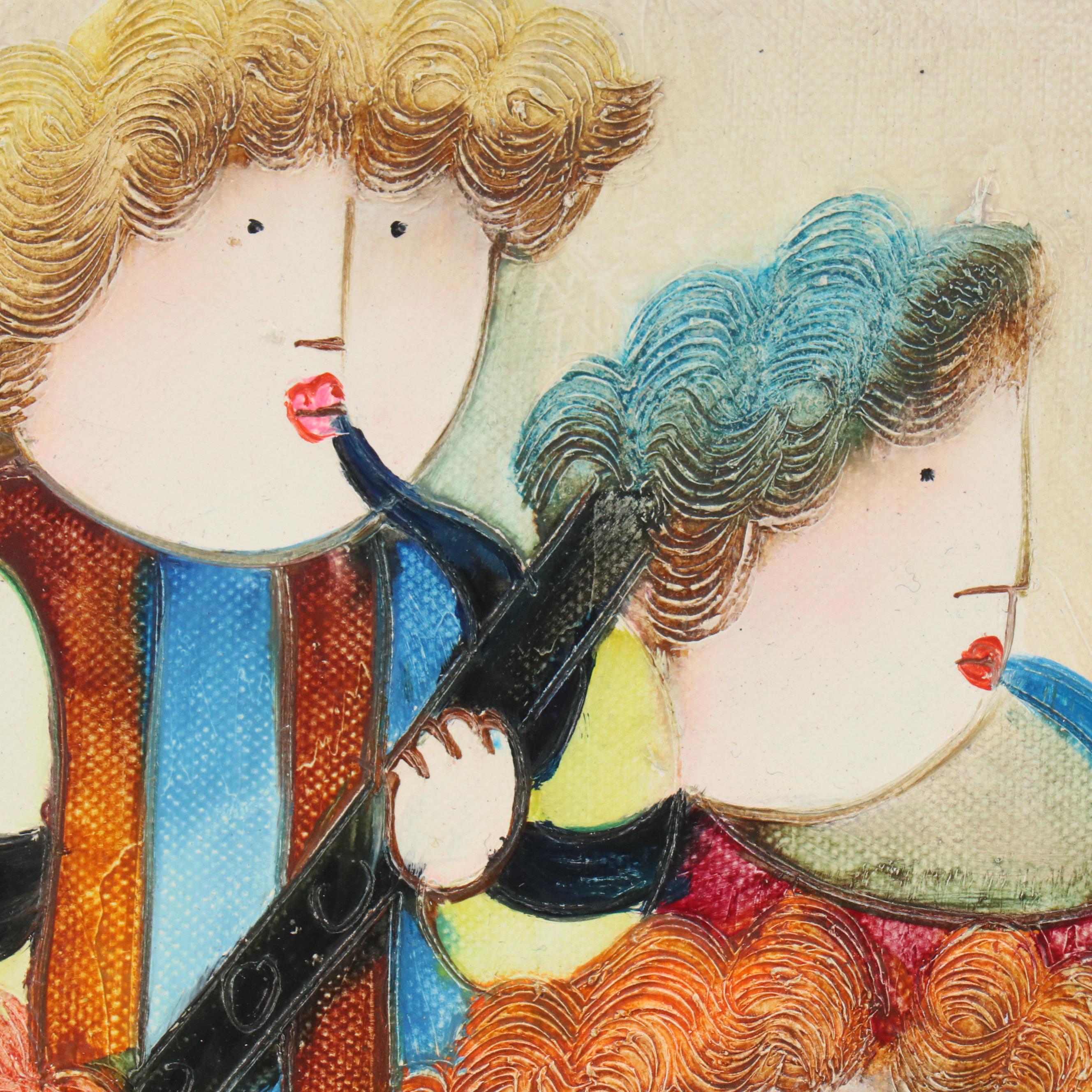 Joyce Roybal Stylized Acrylic Painting of Musicians