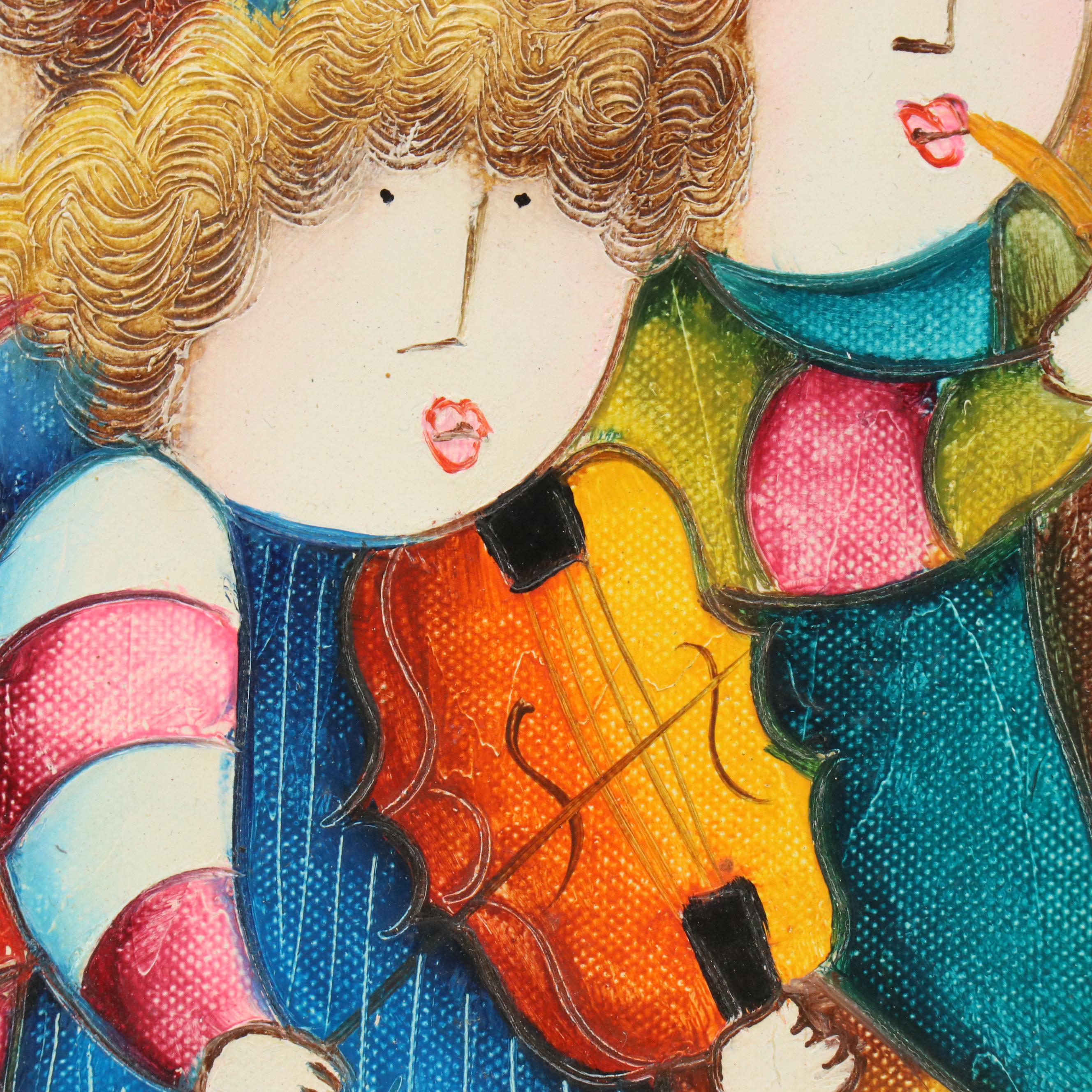 Joyce Roybal Stylized Acrylic Painting of Musicians