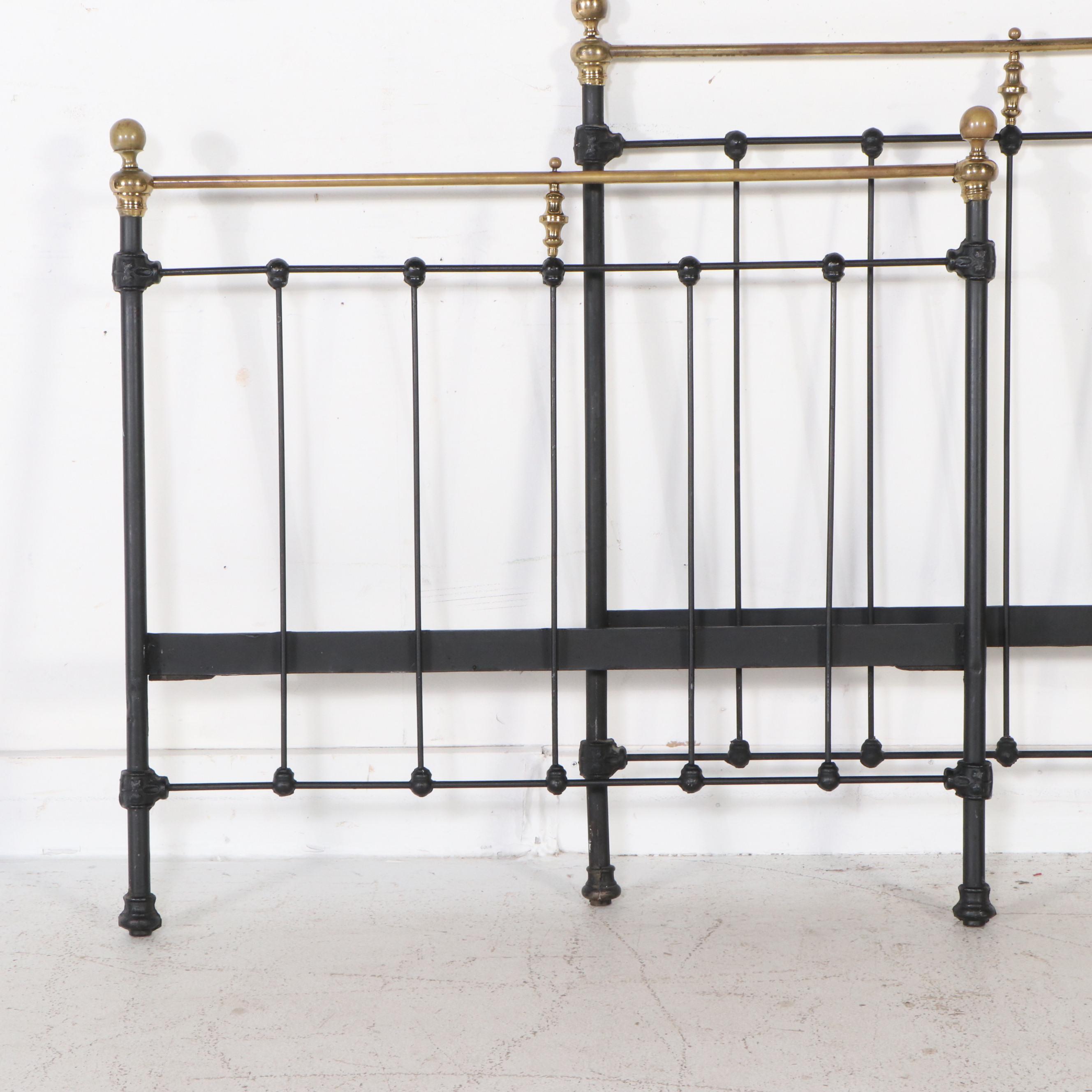 Edwardian Style Black Metal and Brass Twin Bed Frame