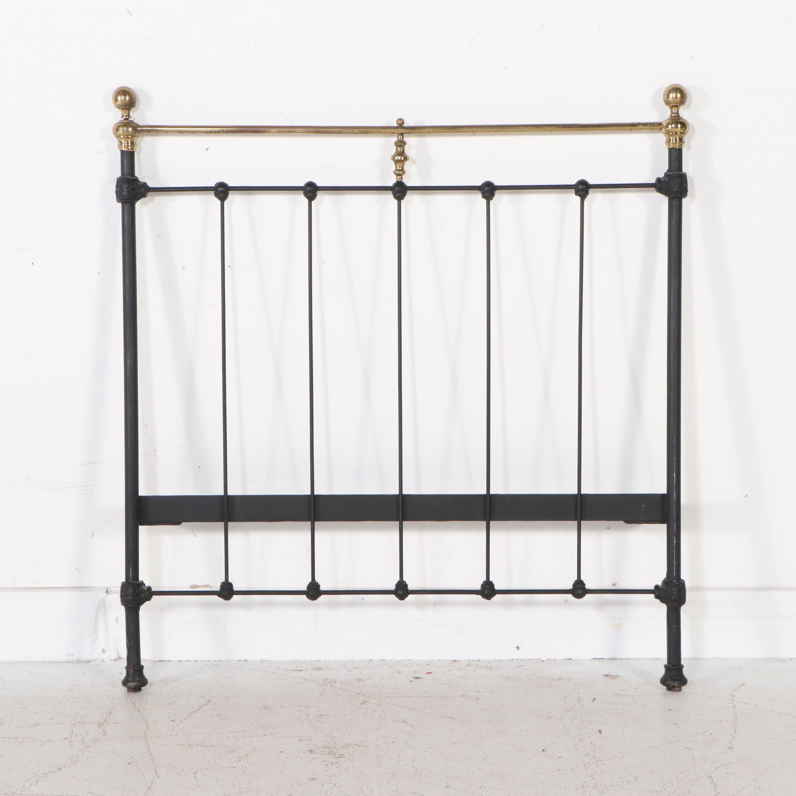 Edwardian Style Black Metal and Brass Twin Bed Frame