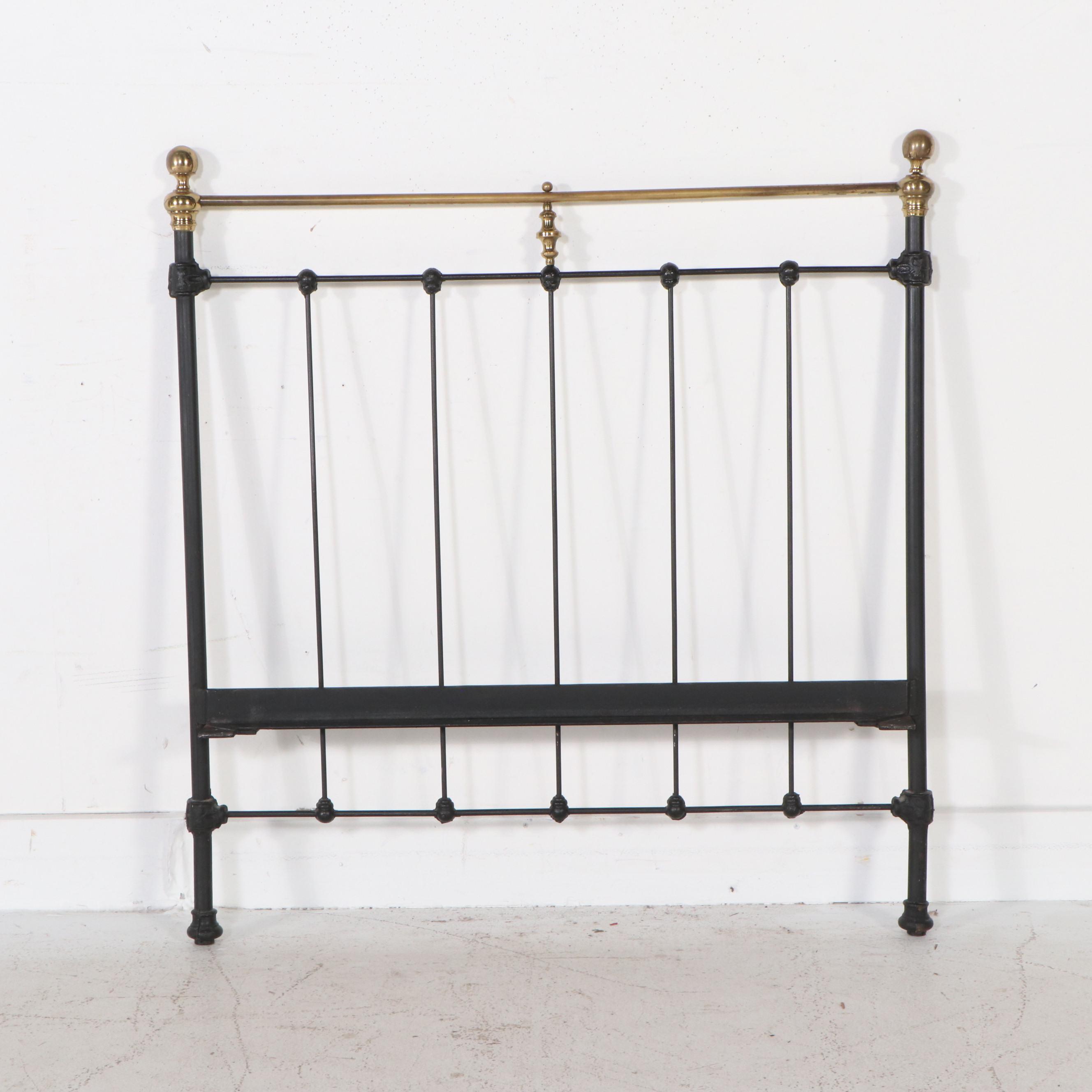 Edwardian Style Black Metal and Brass Twin Bed Frame
