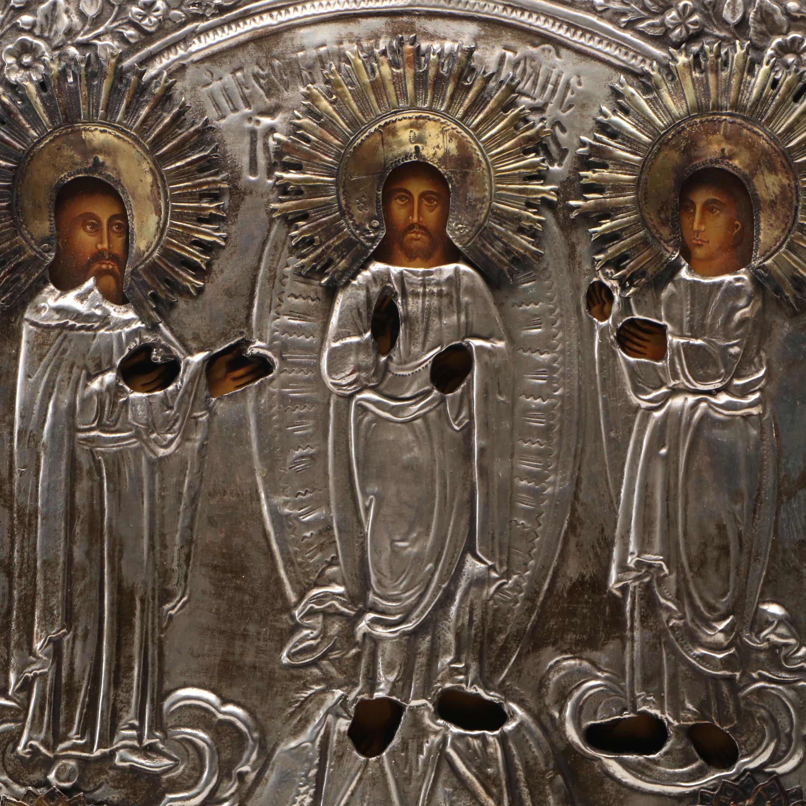 Byzantine Style "The Transfiguration" with Repoussé Silver Plate Overlay