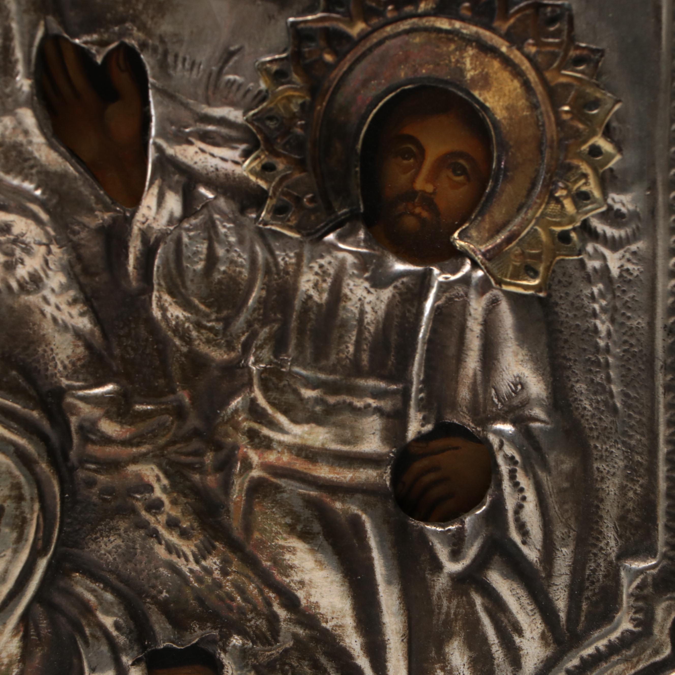 Byzantine Style "The Transfiguration" with Repoussé Silver Plate Overlay