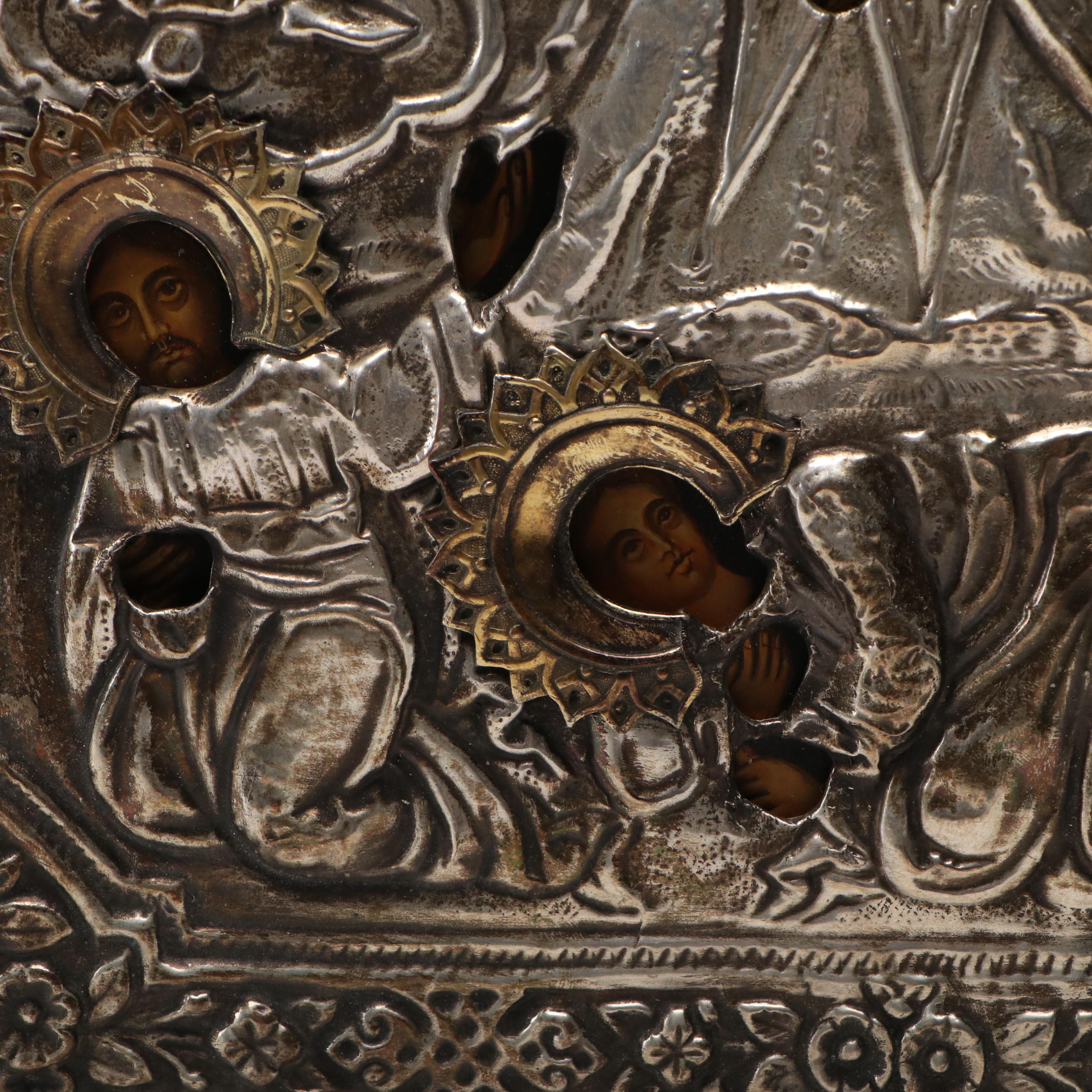 Byzantine Style "The Transfiguration" with Repoussé Silver Plate Overlay