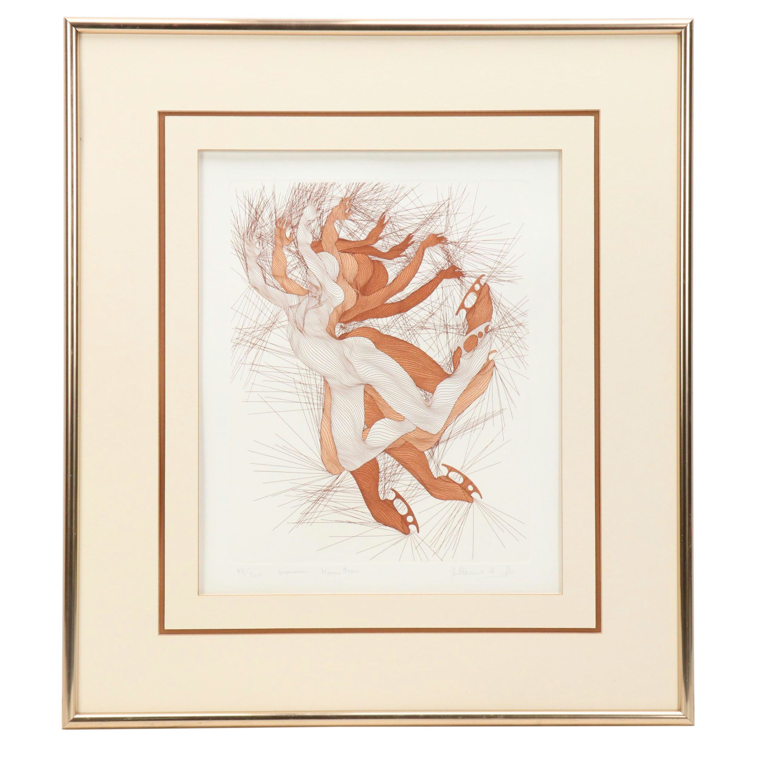 Guillaume Azoulay Equine Sepia Etching "Monsieur Hamilton"