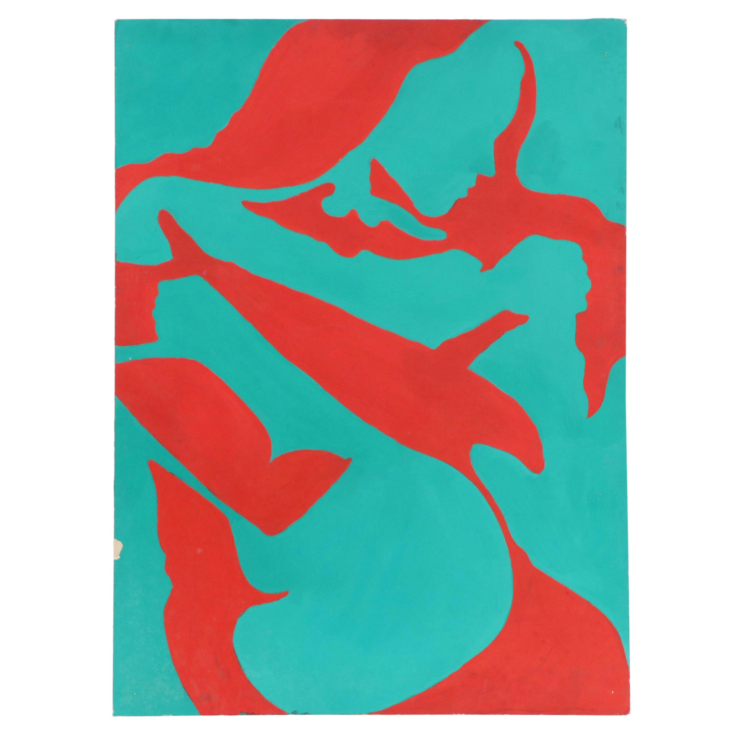 Duotone Acylic Painting of Woman with Crossed Arms, Late 20th/21st Century