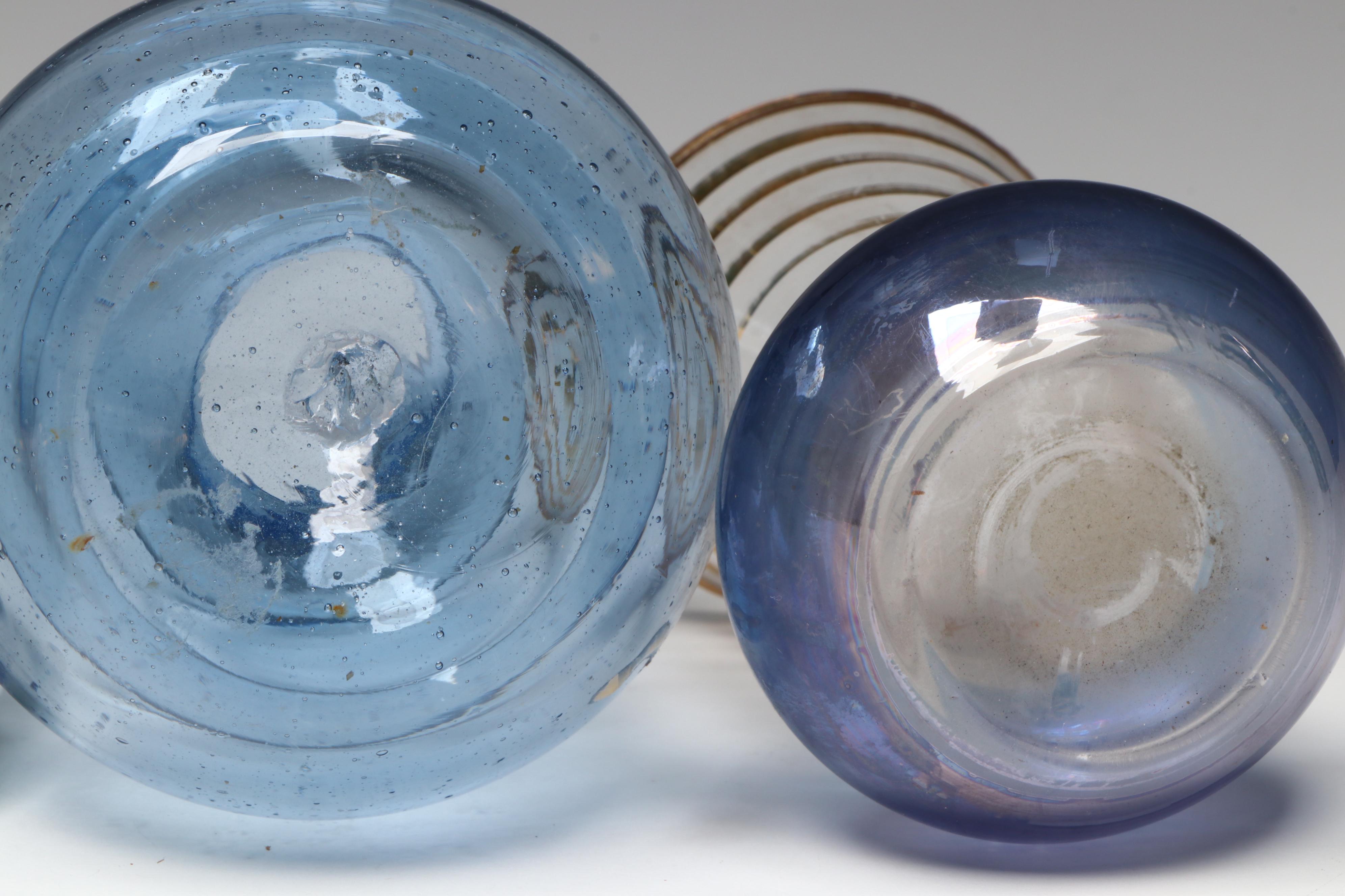 Murano Style Glass Ashtray, Glass Bud Vases, and Glass Bowl