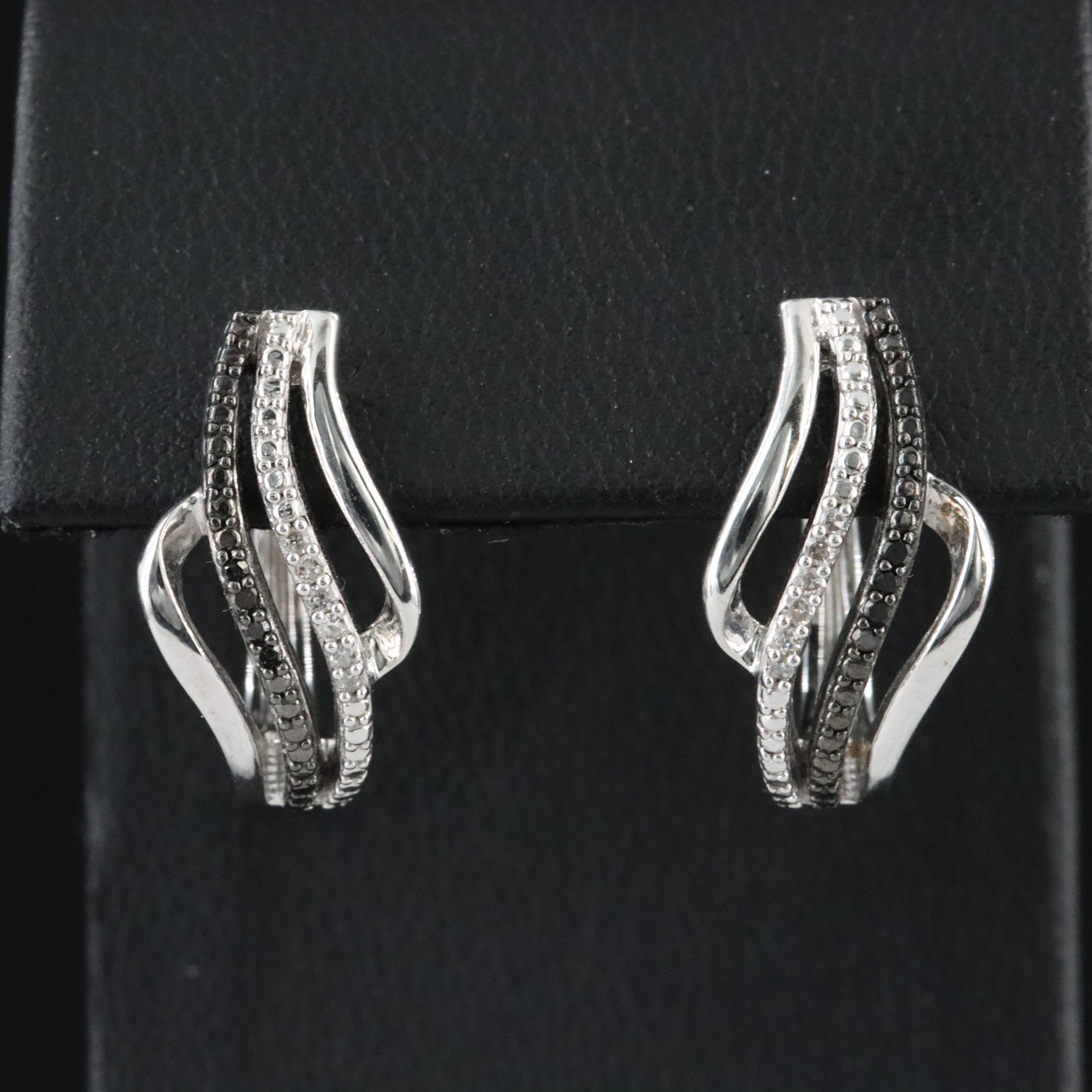 Sterling Diamond Hoop Earrings Including Fancy Black Diamonds