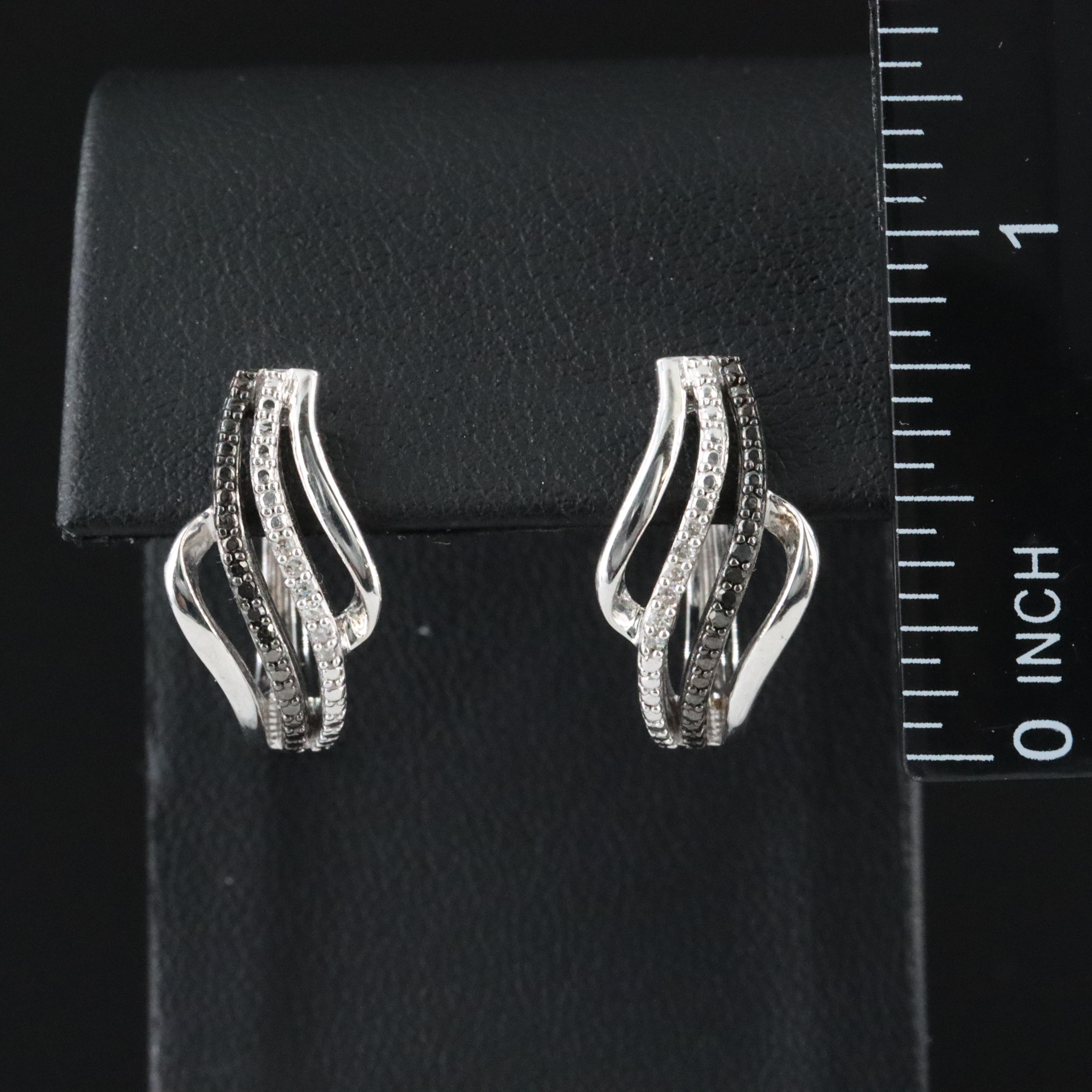 Sterling Diamond Hoop Earrings Including Fancy Black Diamonds