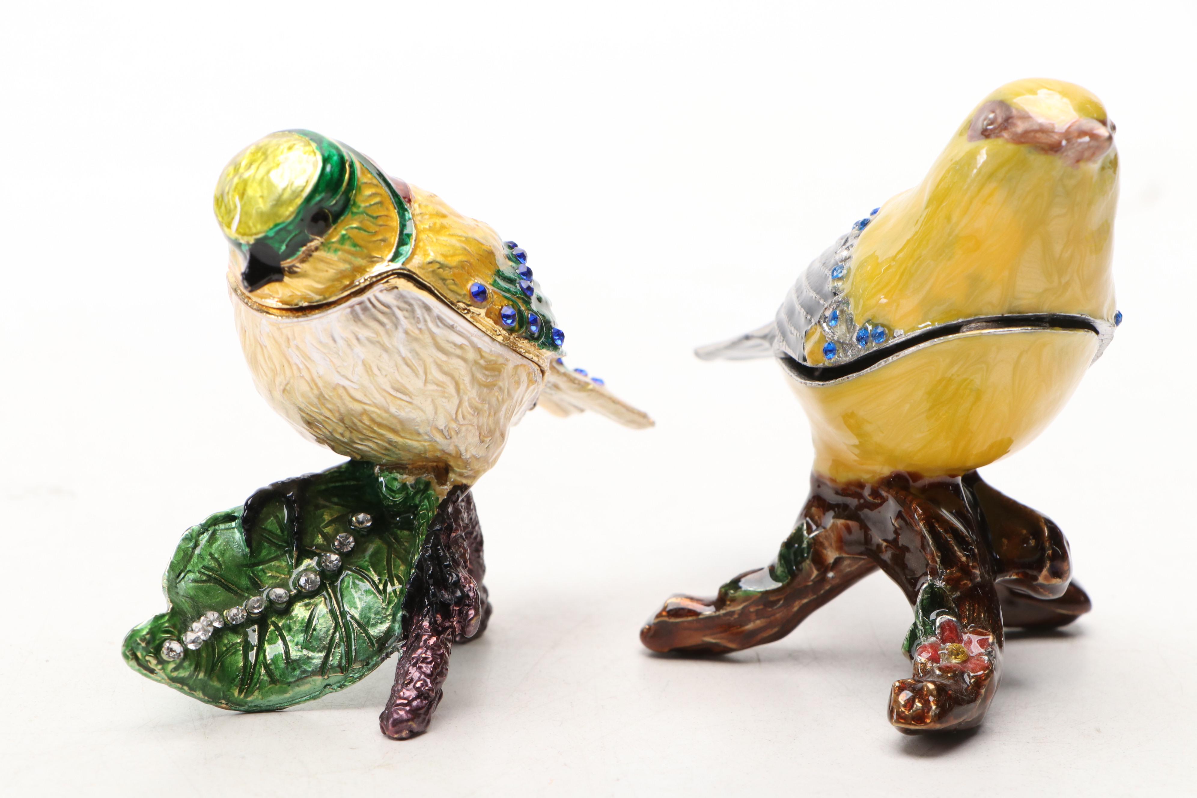 Enamel Metal Bird and Butterfly Decorative Boxes