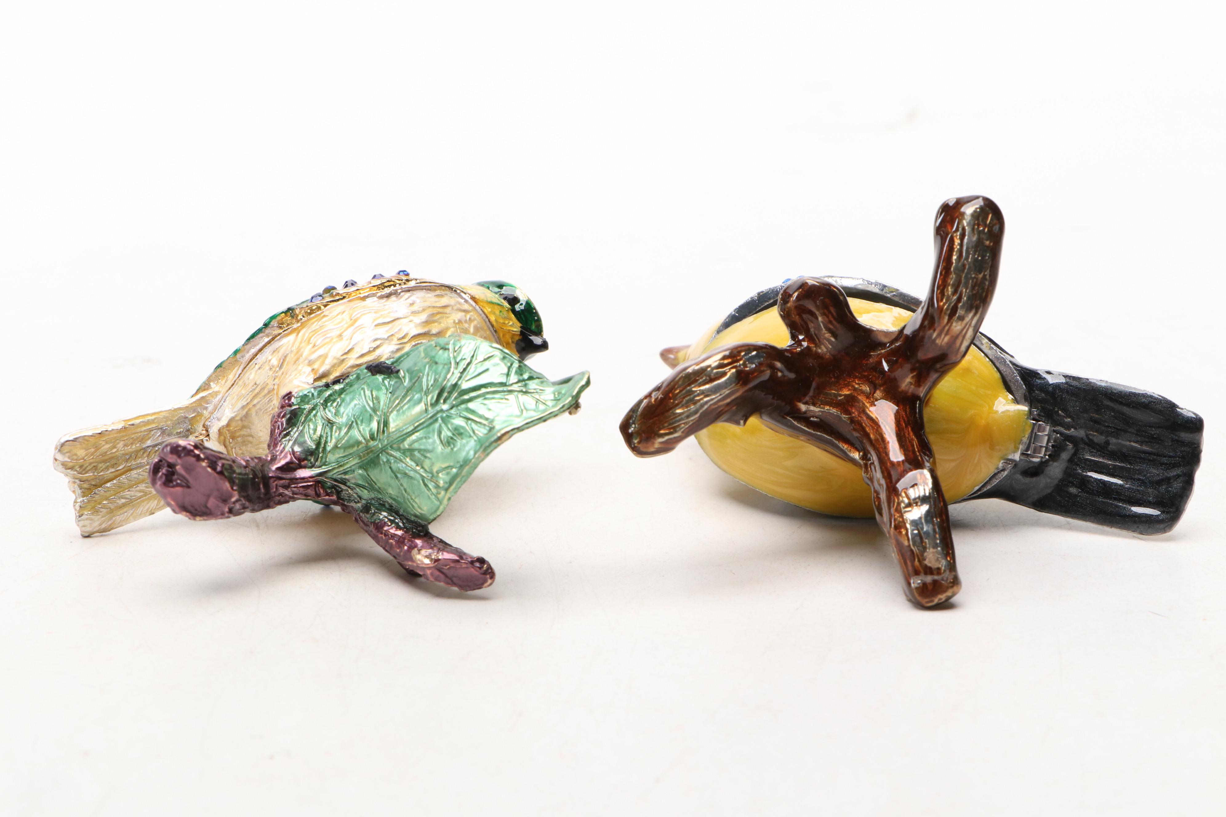 Enamel Metal Bird and Butterfly Decorative Boxes