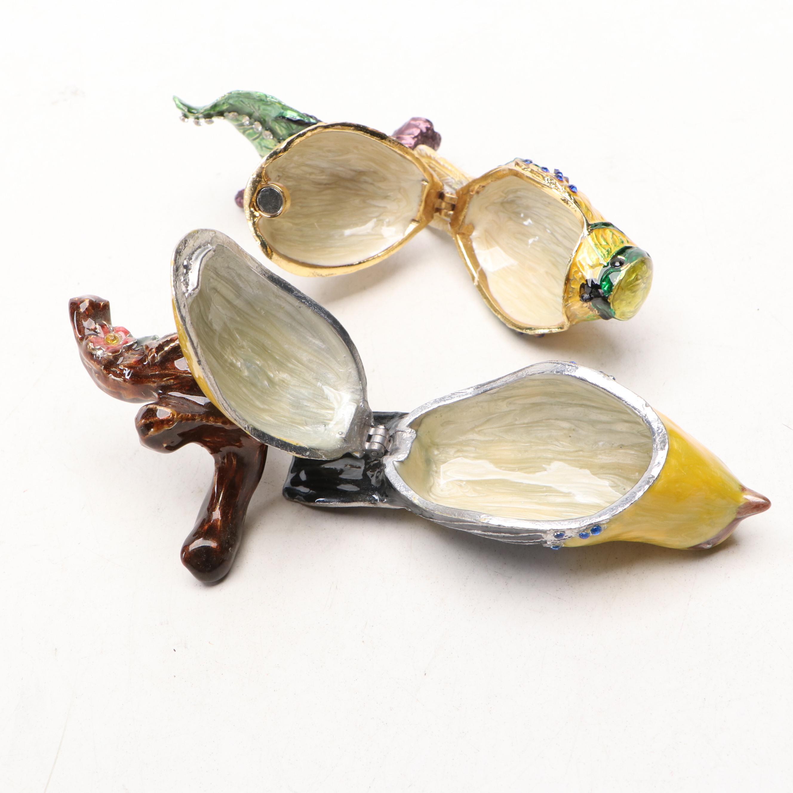 Enamel Metal Bird and Butterfly Decorative Boxes