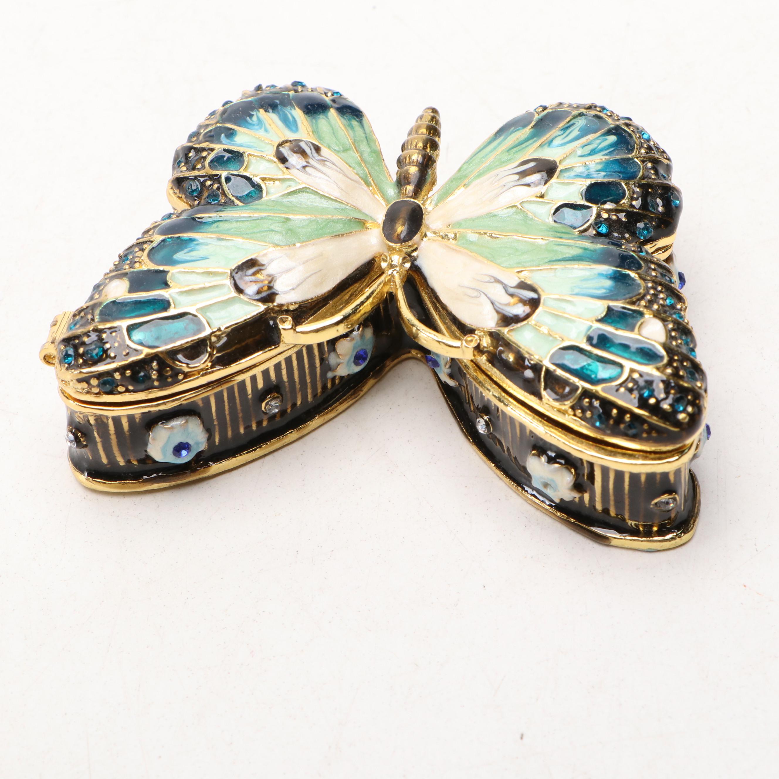 Enamel Metal Bird and Butterfly Decorative Boxes