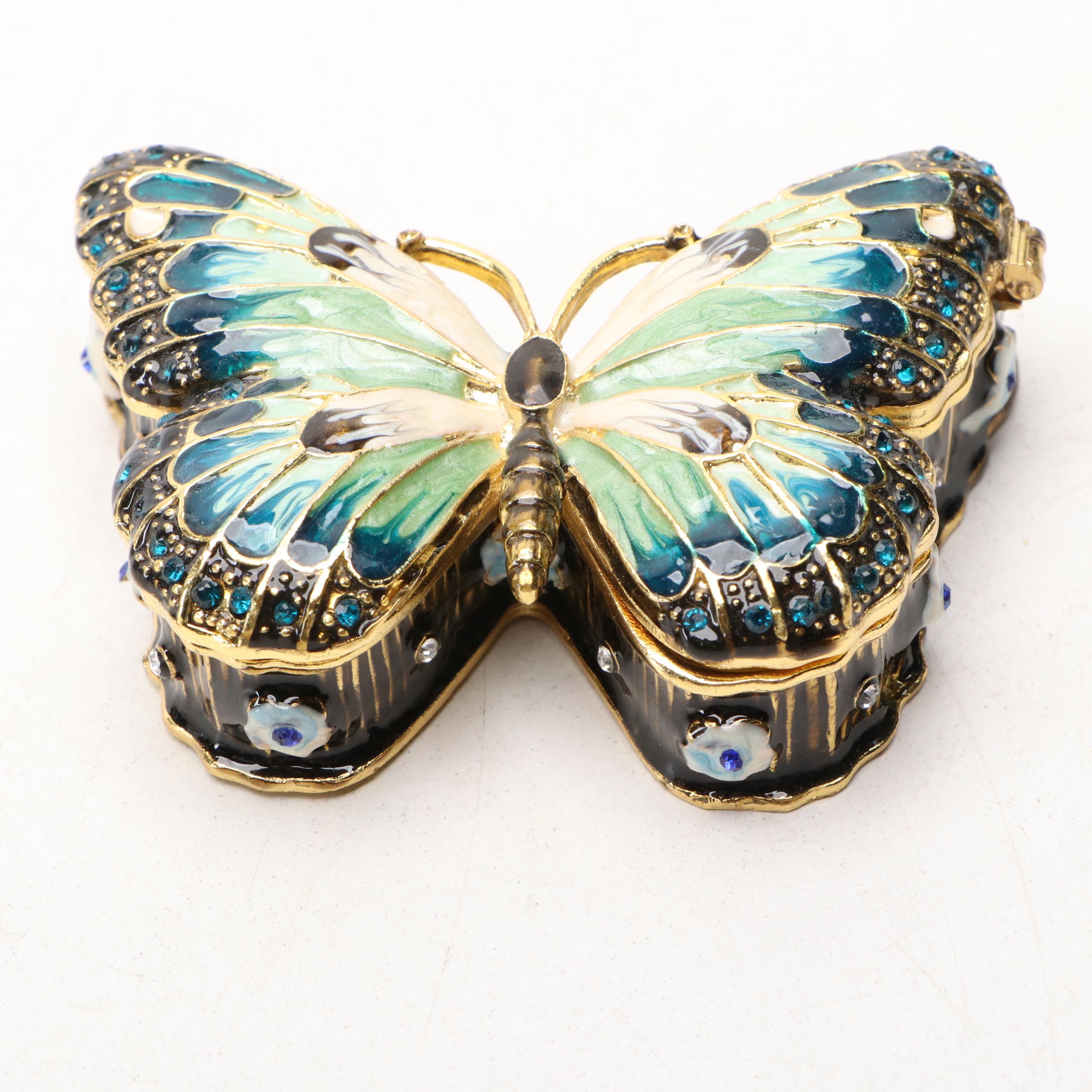 Enamel Metal Bird and Butterfly Decorative Boxes