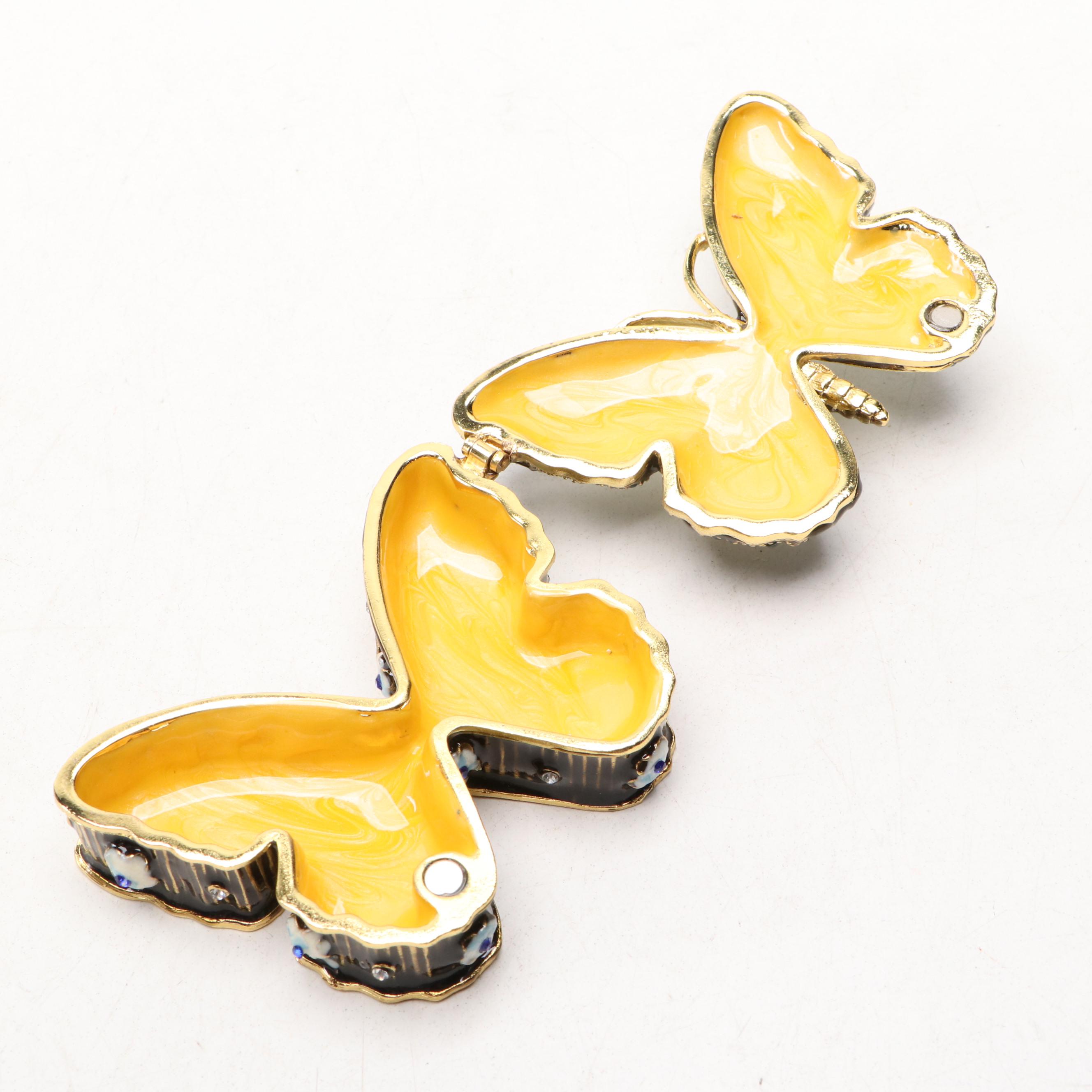 Enamel Metal Bird and Butterfly Decorative Boxes