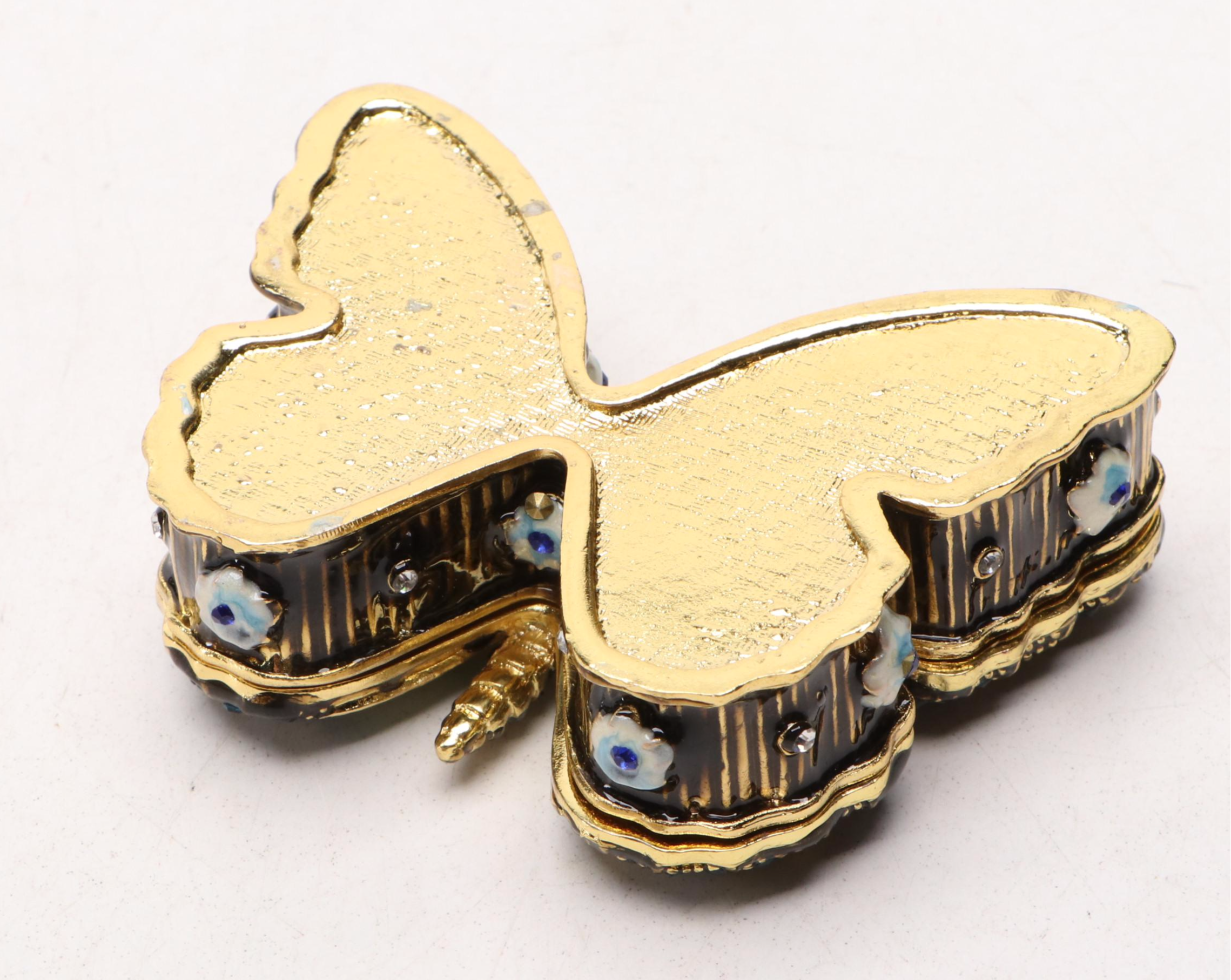 Enamel Metal Bird and Butterfly Decorative Boxes