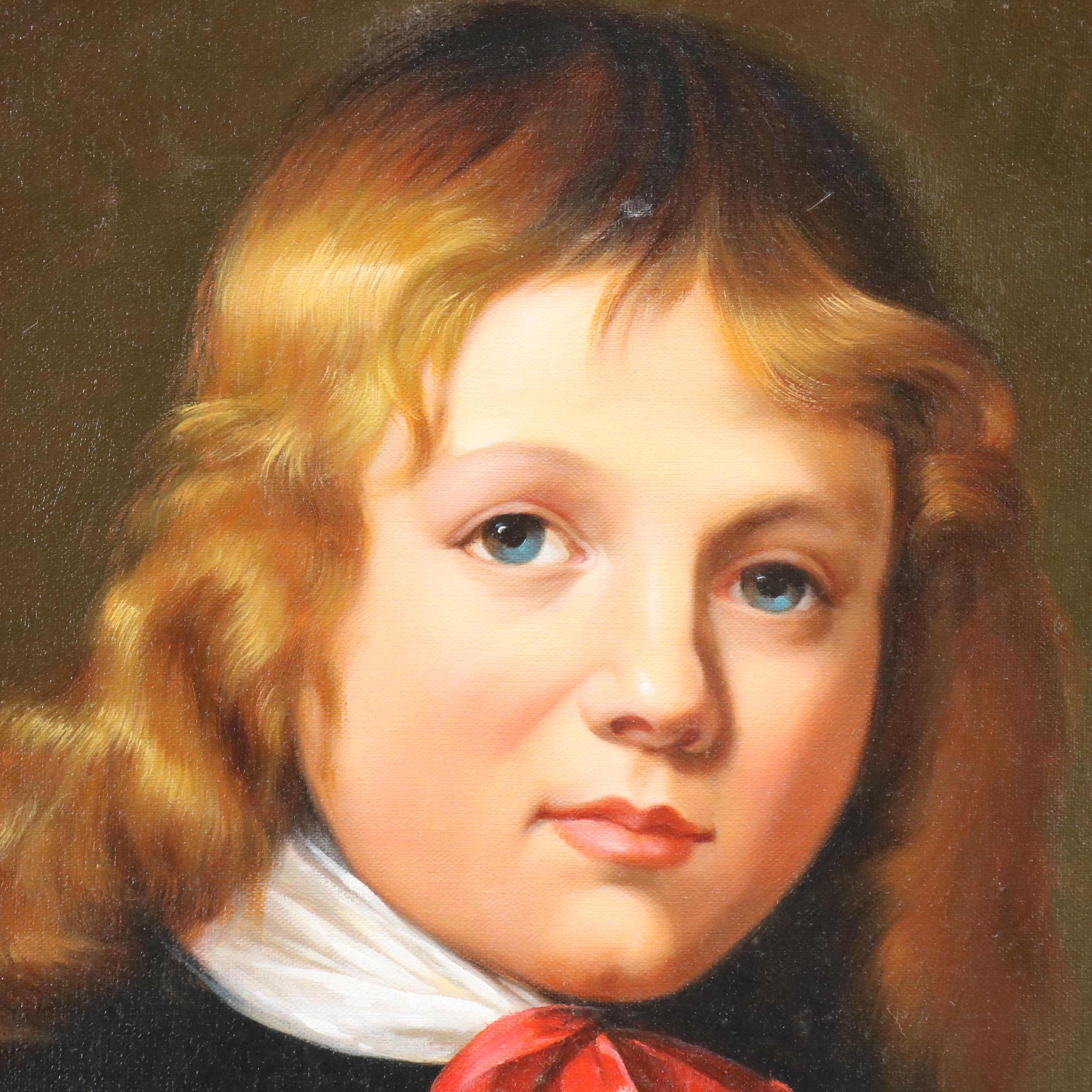 Oil Painting  After Jan de Bray "Portrait of a Boy Holding a Basket of Fruit"