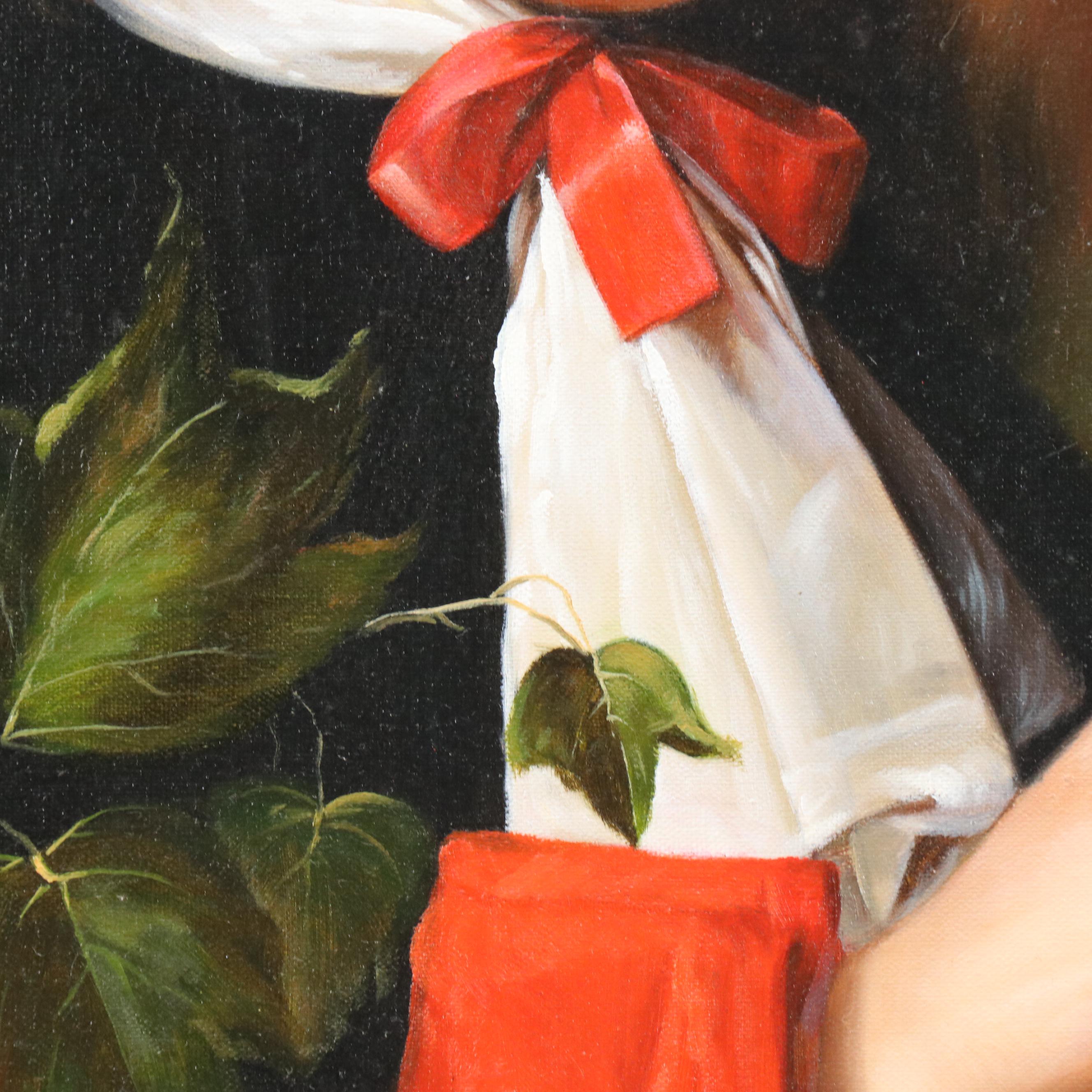Oil Painting  After Jan de Bray "Portrait of a Boy Holding a Basket of Fruit"