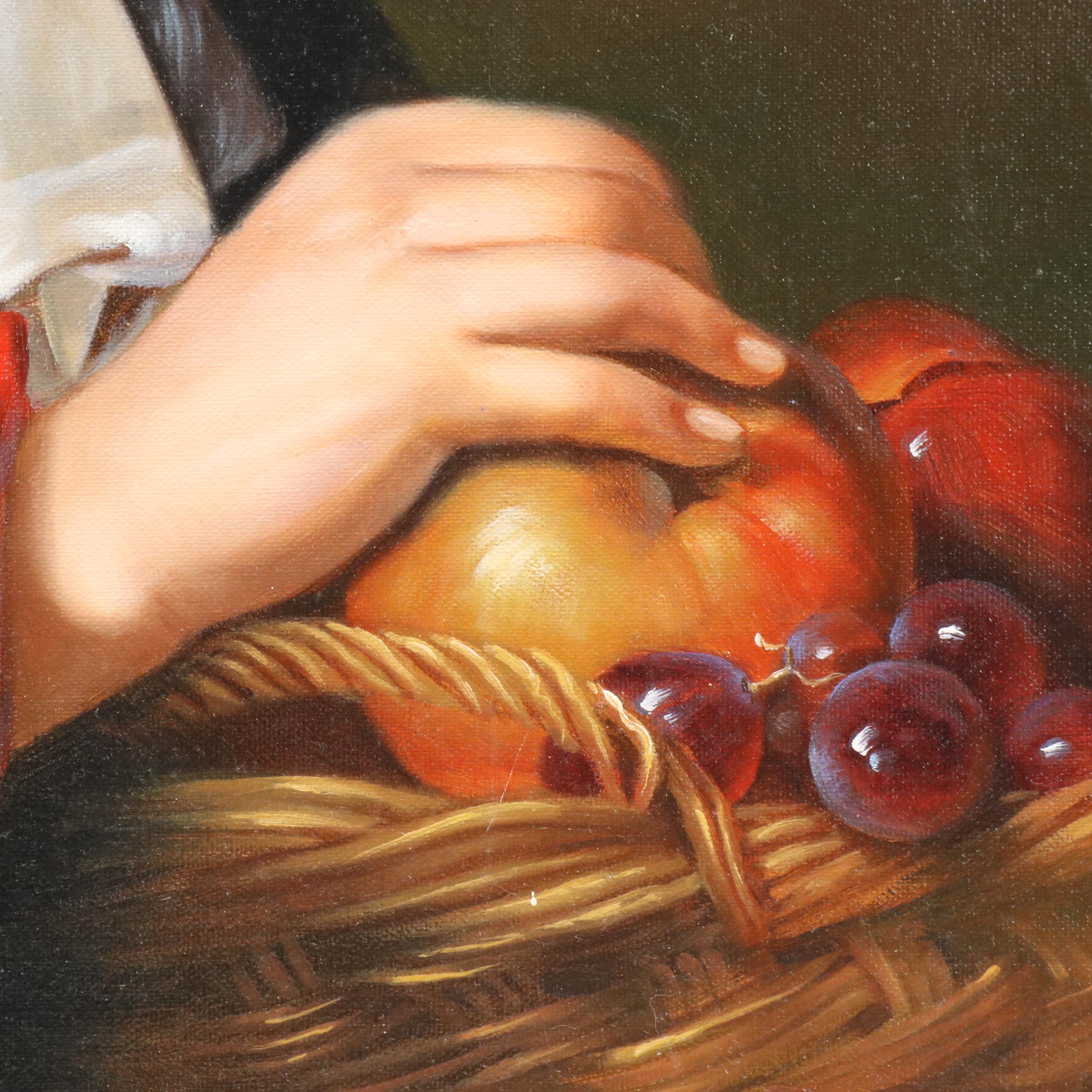 Oil Painting  After Jan de Bray "Portrait of a Boy Holding a Basket of Fruit"