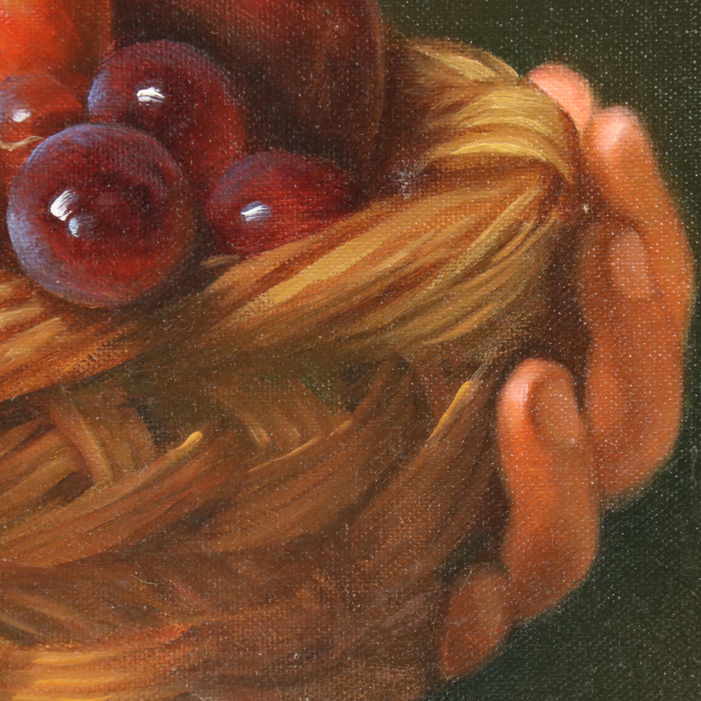 Oil Painting  After Jan de Bray "Portrait of a Boy Holding a Basket of Fruit"